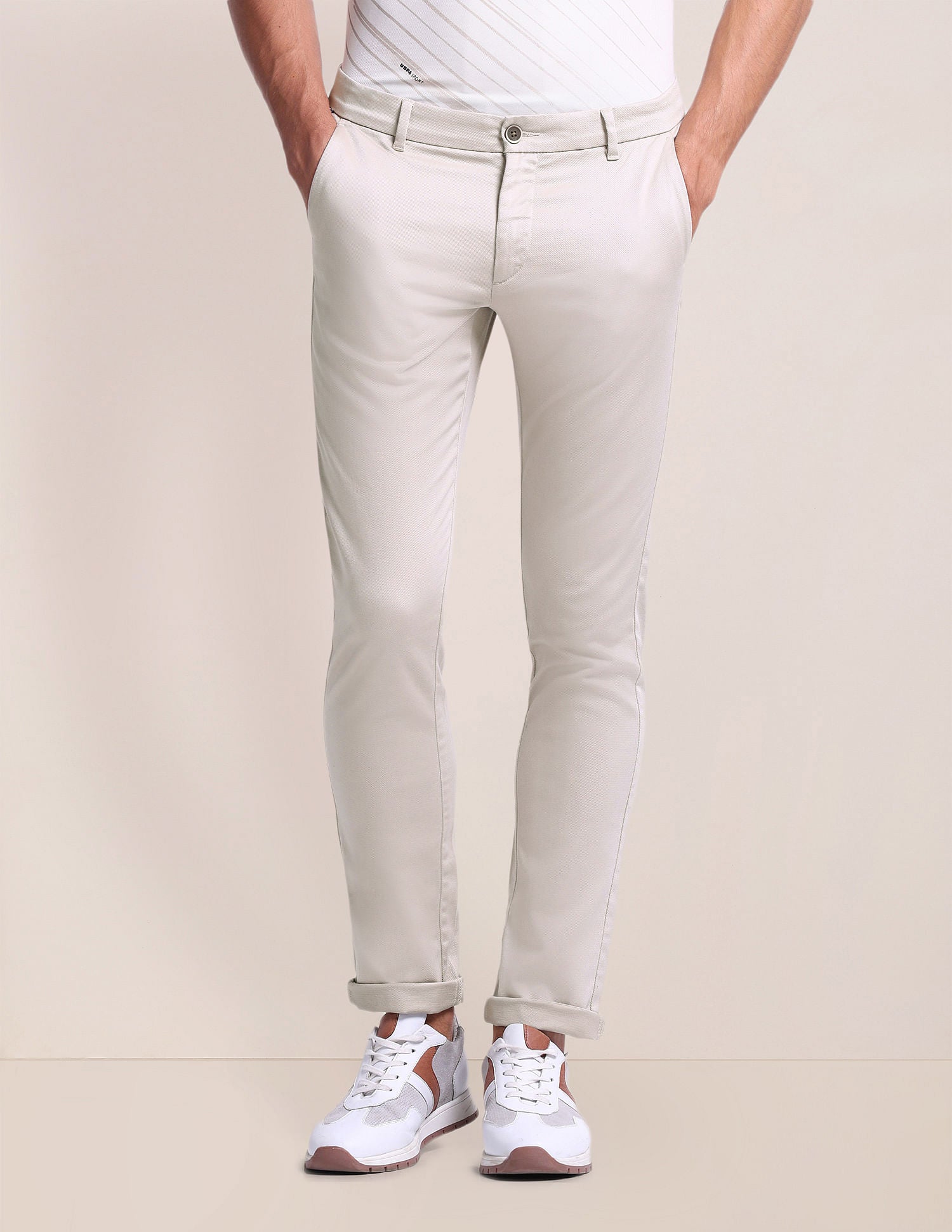 Slim Straight Fit Solid Trousers