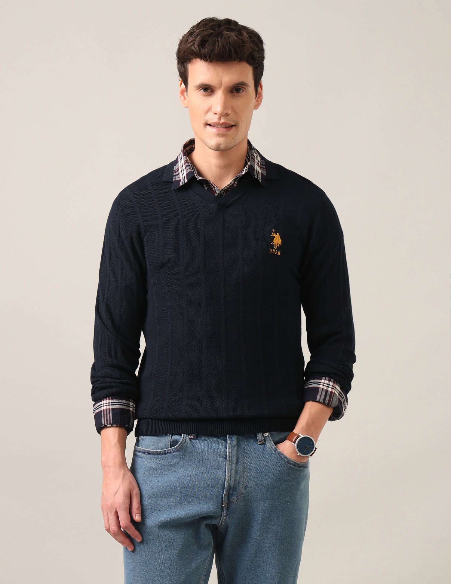 Polo Neck Textured Sweater Blue - U.S. Polo Assn. India | Large