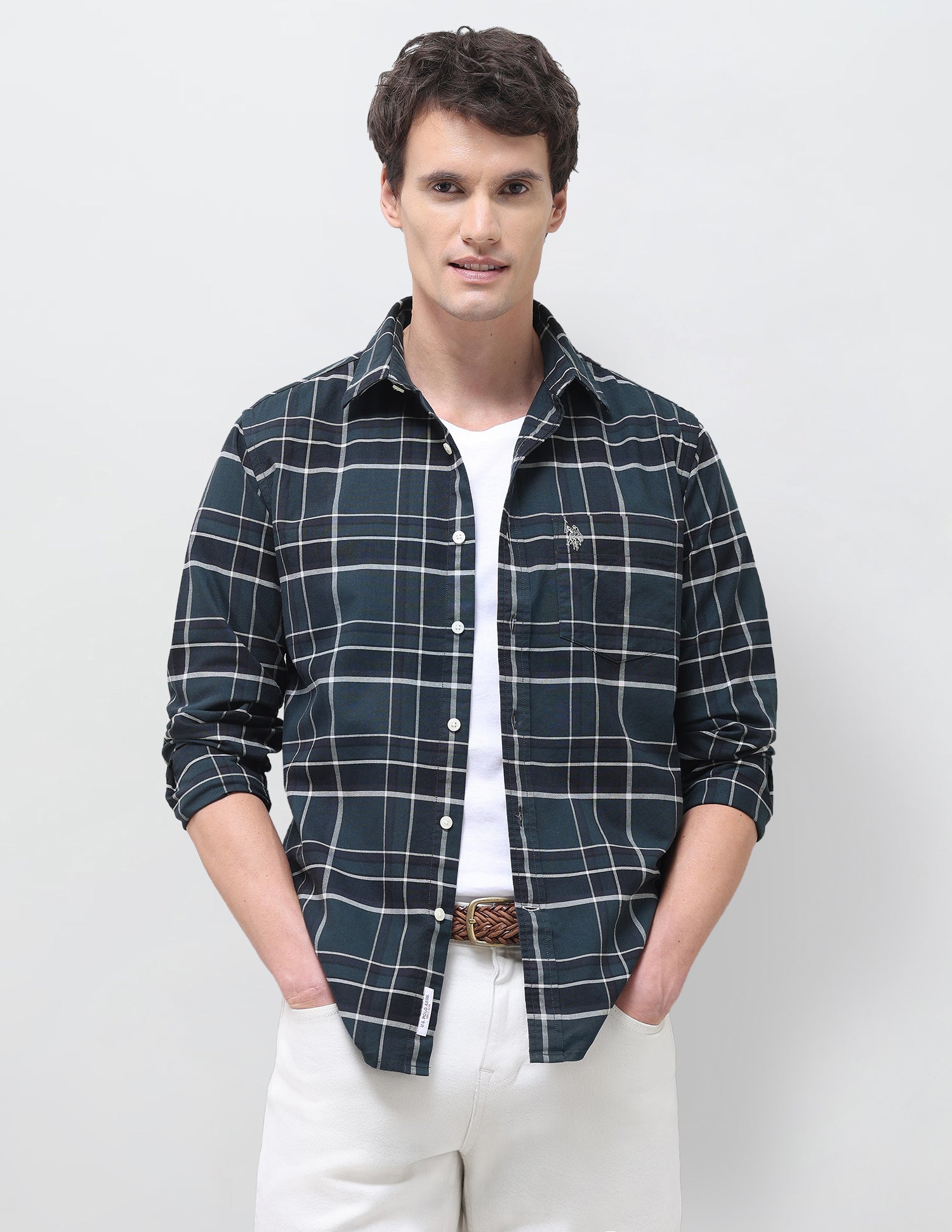 Oxford Grid Tattersall Checked Shirt Teal - U.S. Polo Assn. India | Large