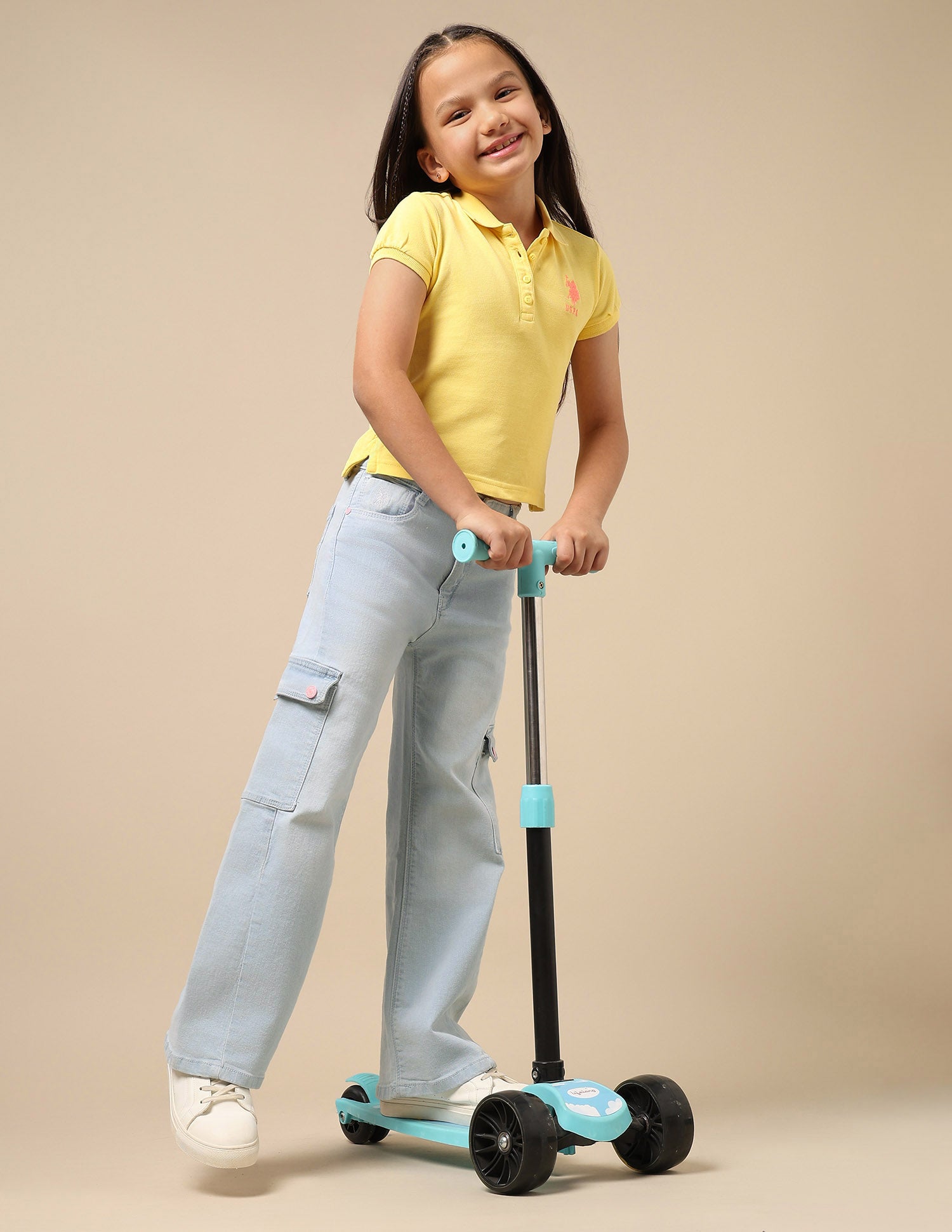 Girls Mid Rise Cargo Jeans Blue - U.S. Polo Assn. India | Large