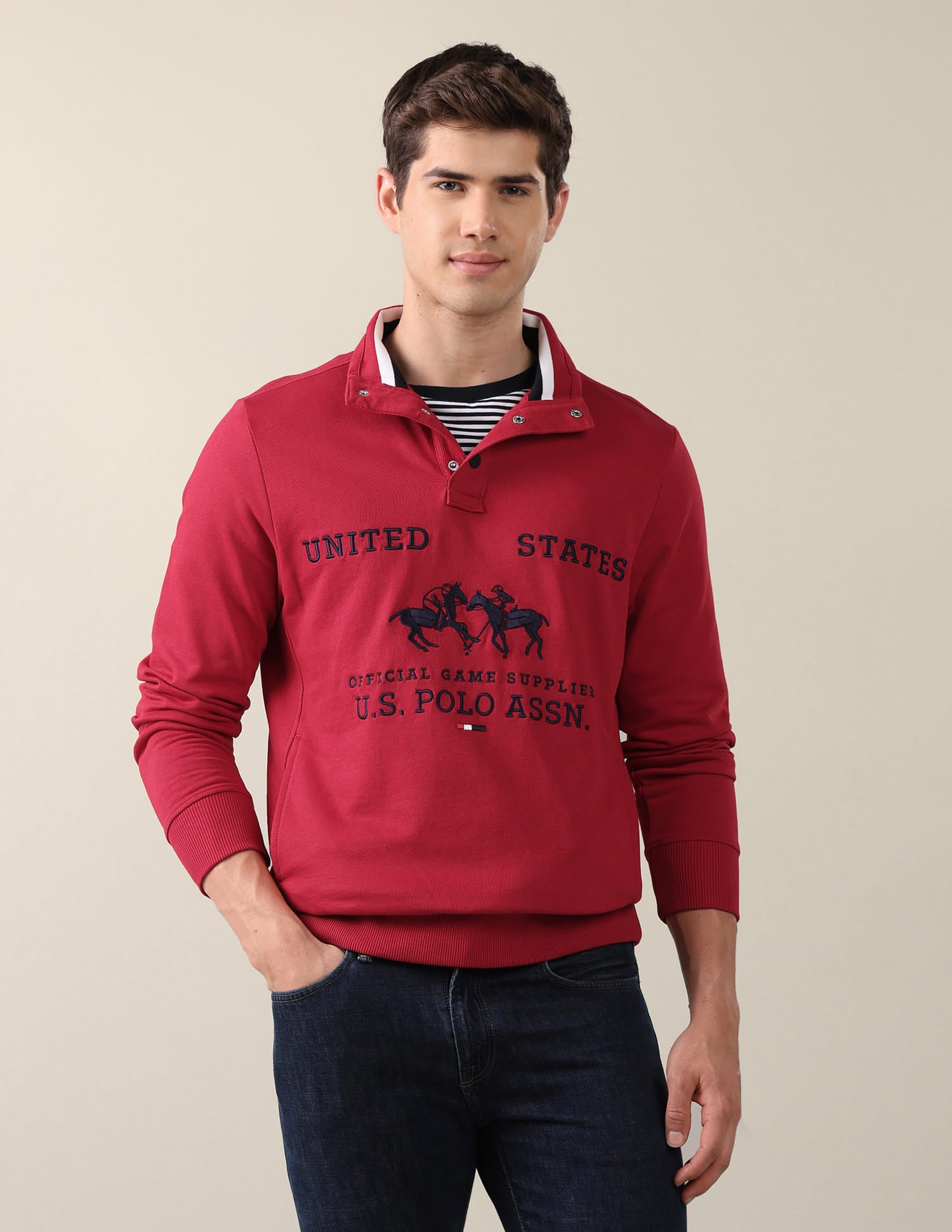 Brand Printed Regular Fit Sweatshirt Red - U.S. Polo Assn. India | Large