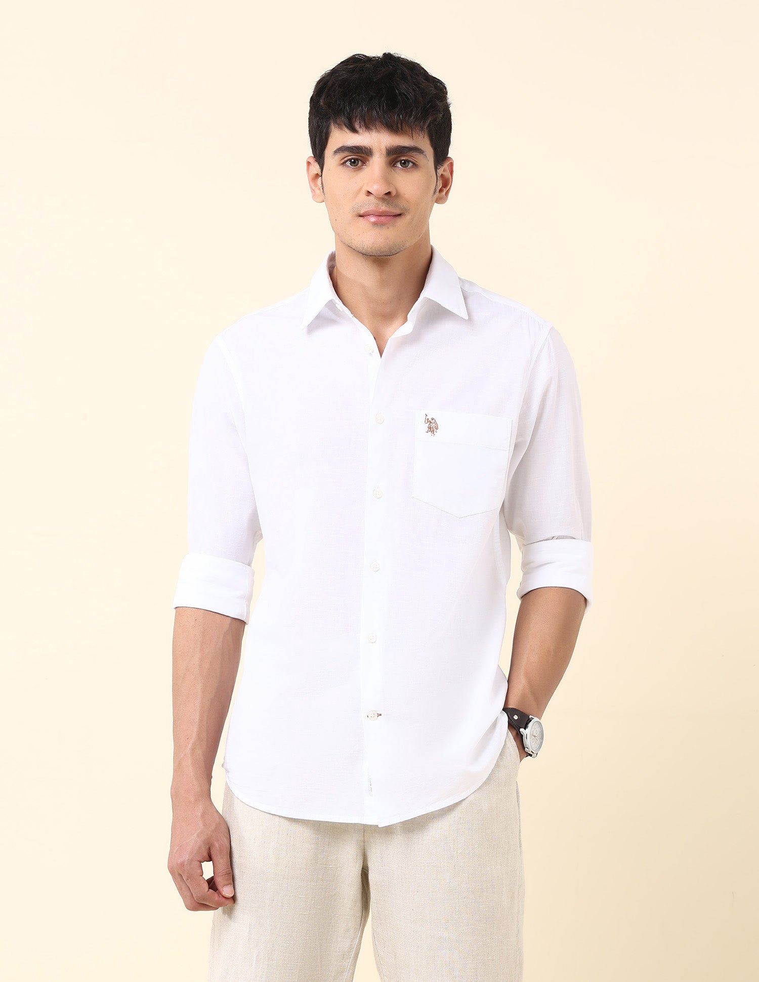 Solid Tailored Fit Twill Shirt White - U.S. Polo Assn. India | Large