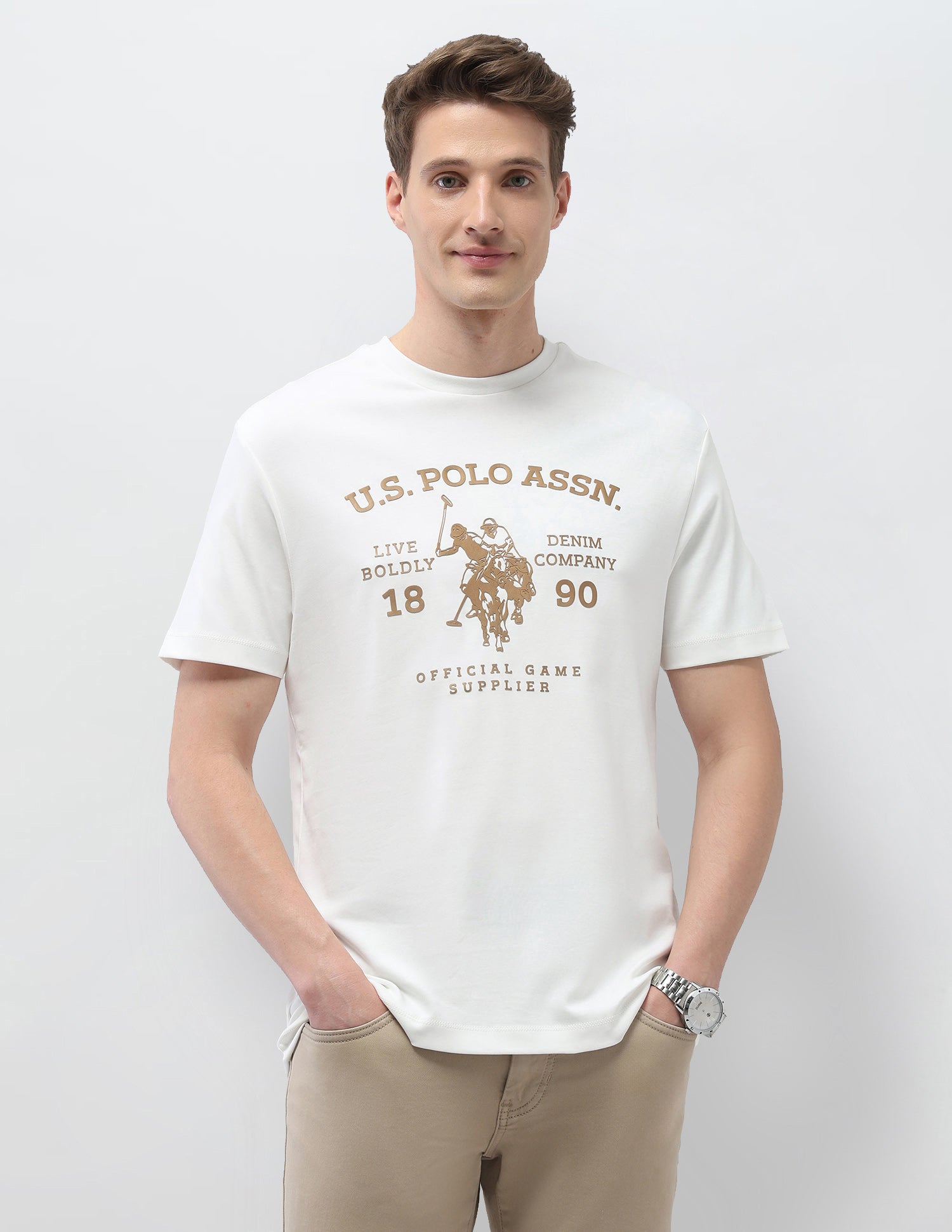 Graphic Brand Printed Slim Fit Black & Gold T-Shirt