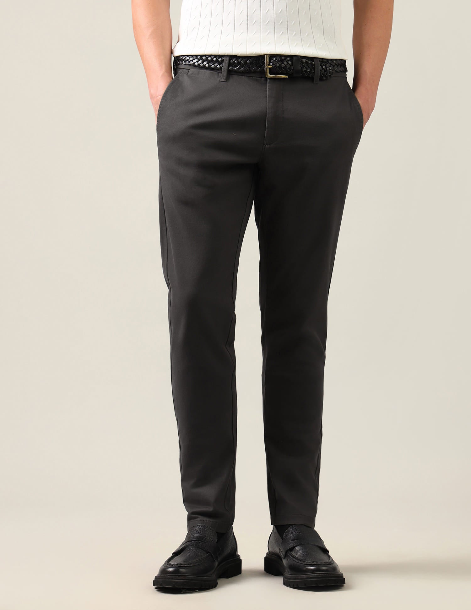 Austin Slim Fit Twill Trousers Grey - U.S. Polo Assn. India | Large