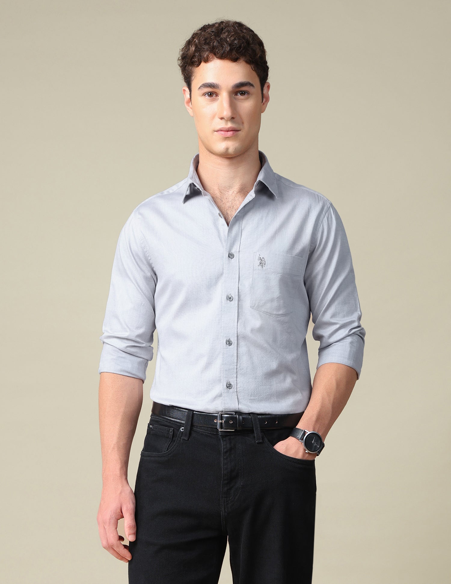 Solid Tailored Fit Shirt Grey - U.S. Polo Assn. India | Large