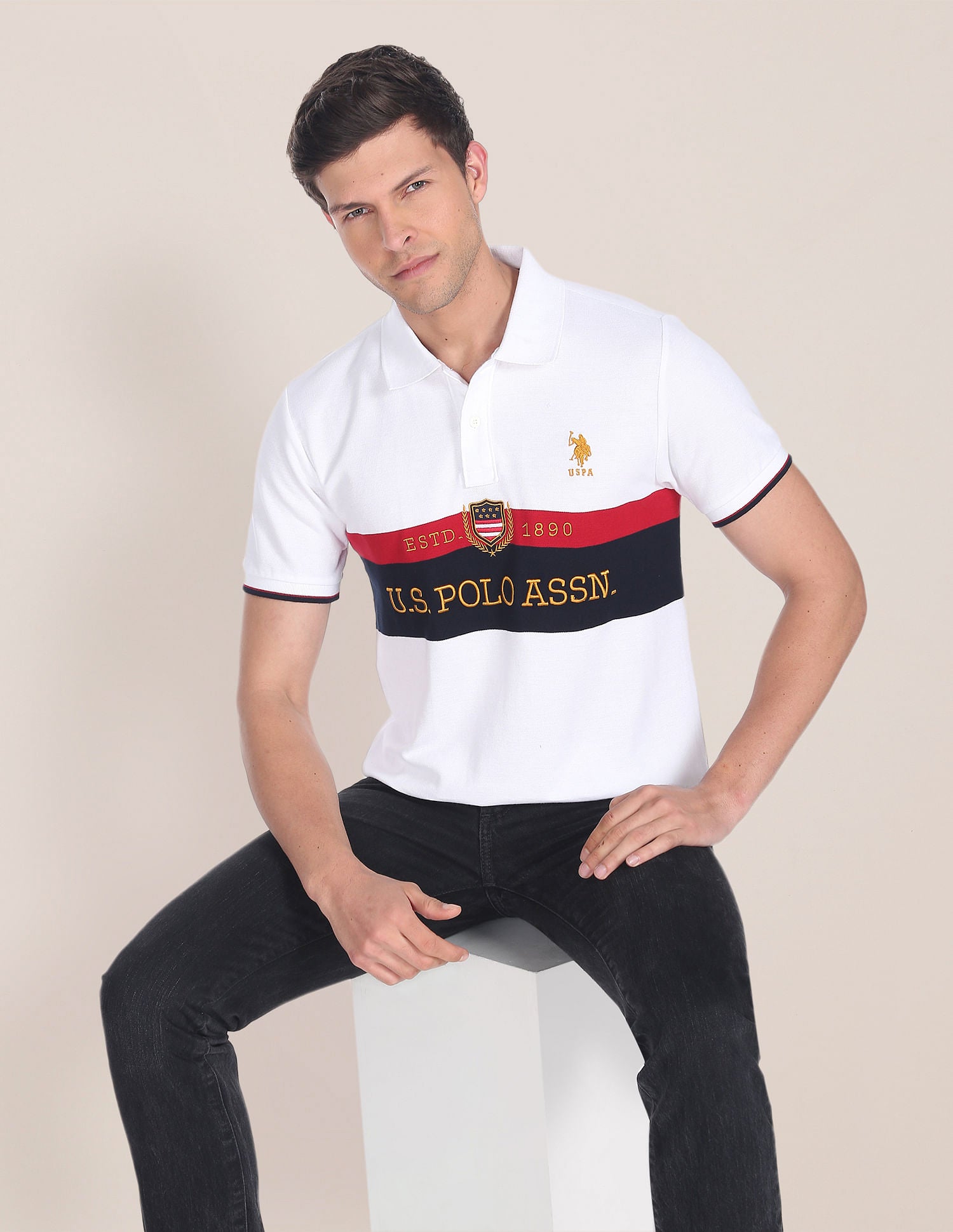 Iconic Embroidered Logo Polo Shirt White - U.S. Polo Assn. India | Large