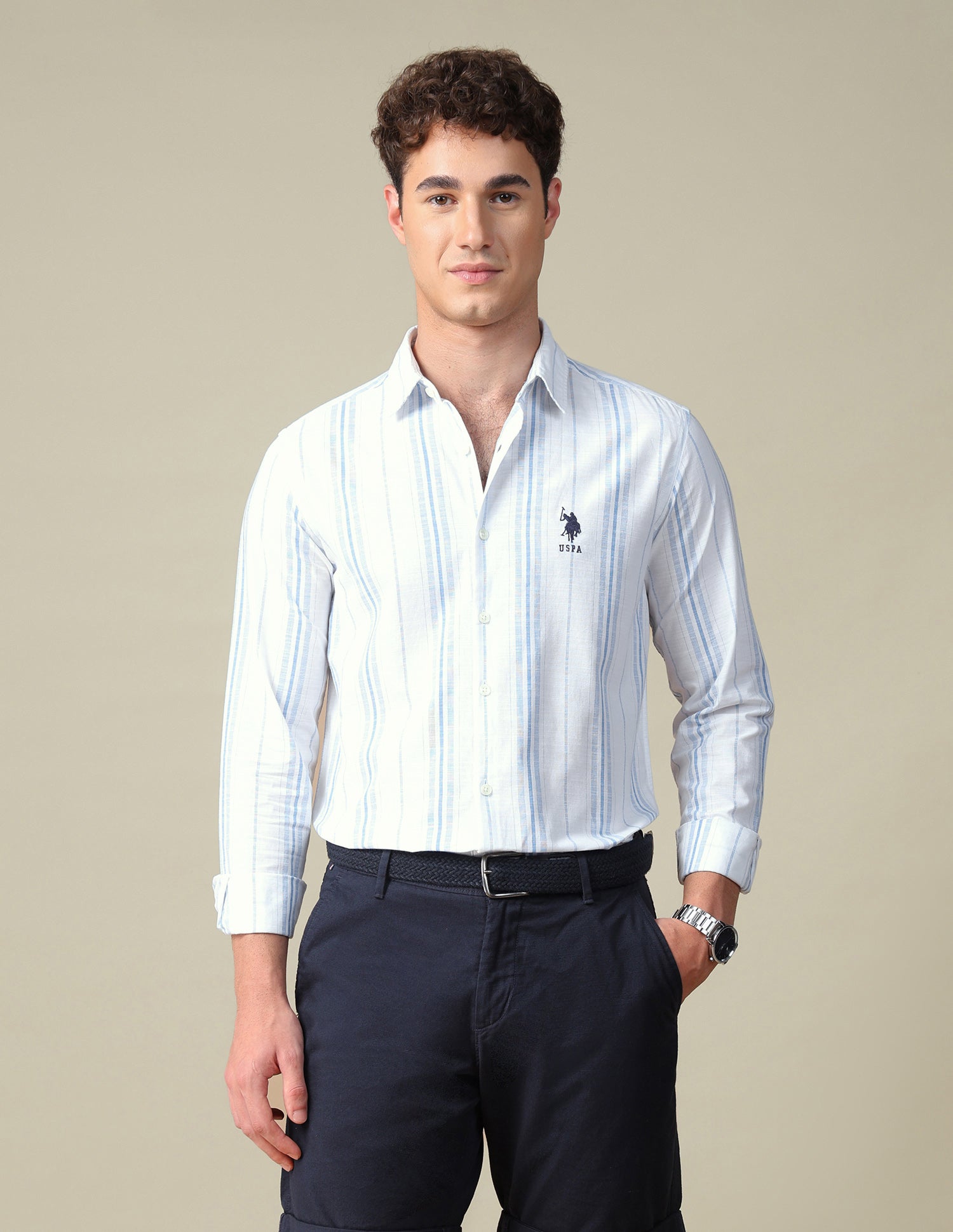 Vertical Striped Regular Fit Shirt Blue - U.S. Polo Assn. India | Large