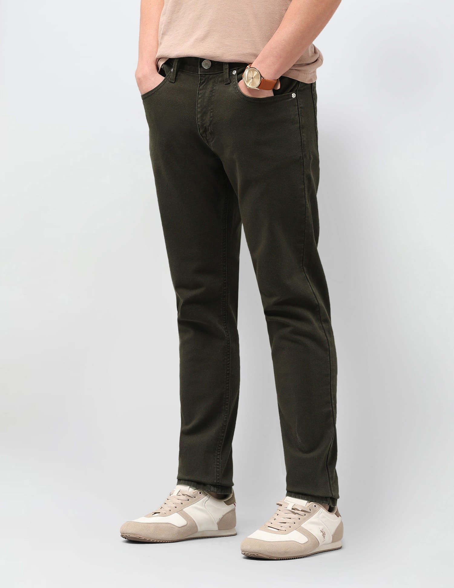 Solid Slim Tapered Fit Jeans Green - U.S. Polo Assn. India | Large