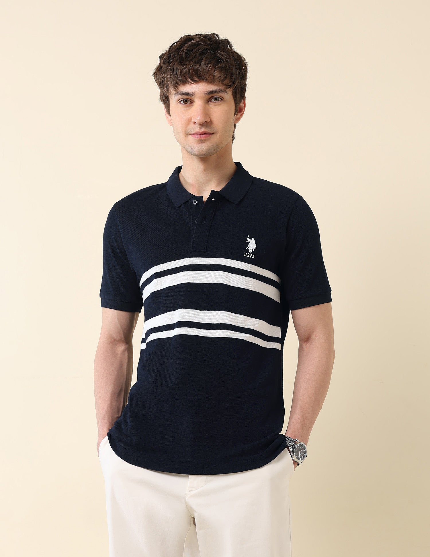 Horizontal Striped Classic Polo Shirt Navy - U.S. Polo Assn. India | Large