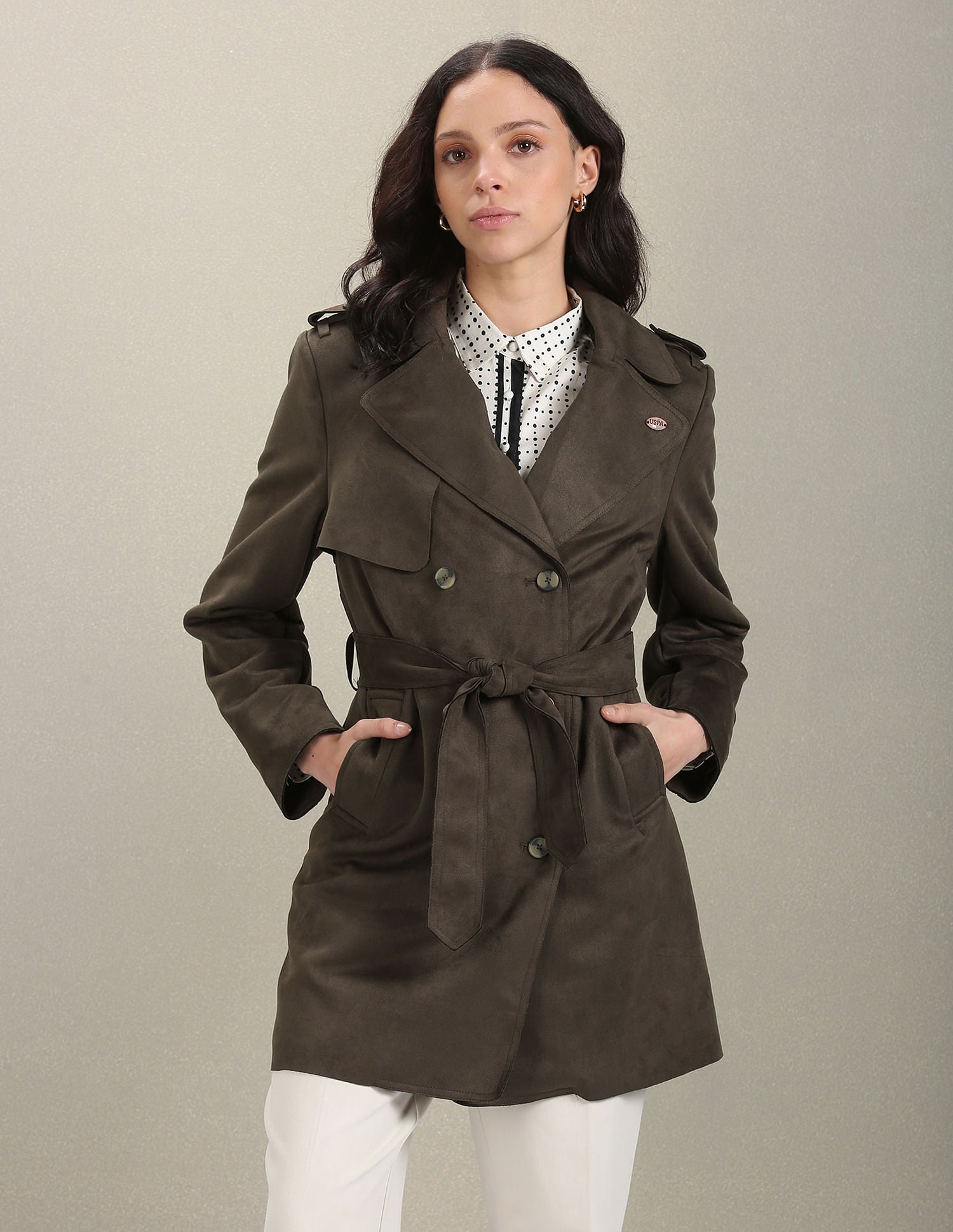 Double Breasted Solid Trench Coat