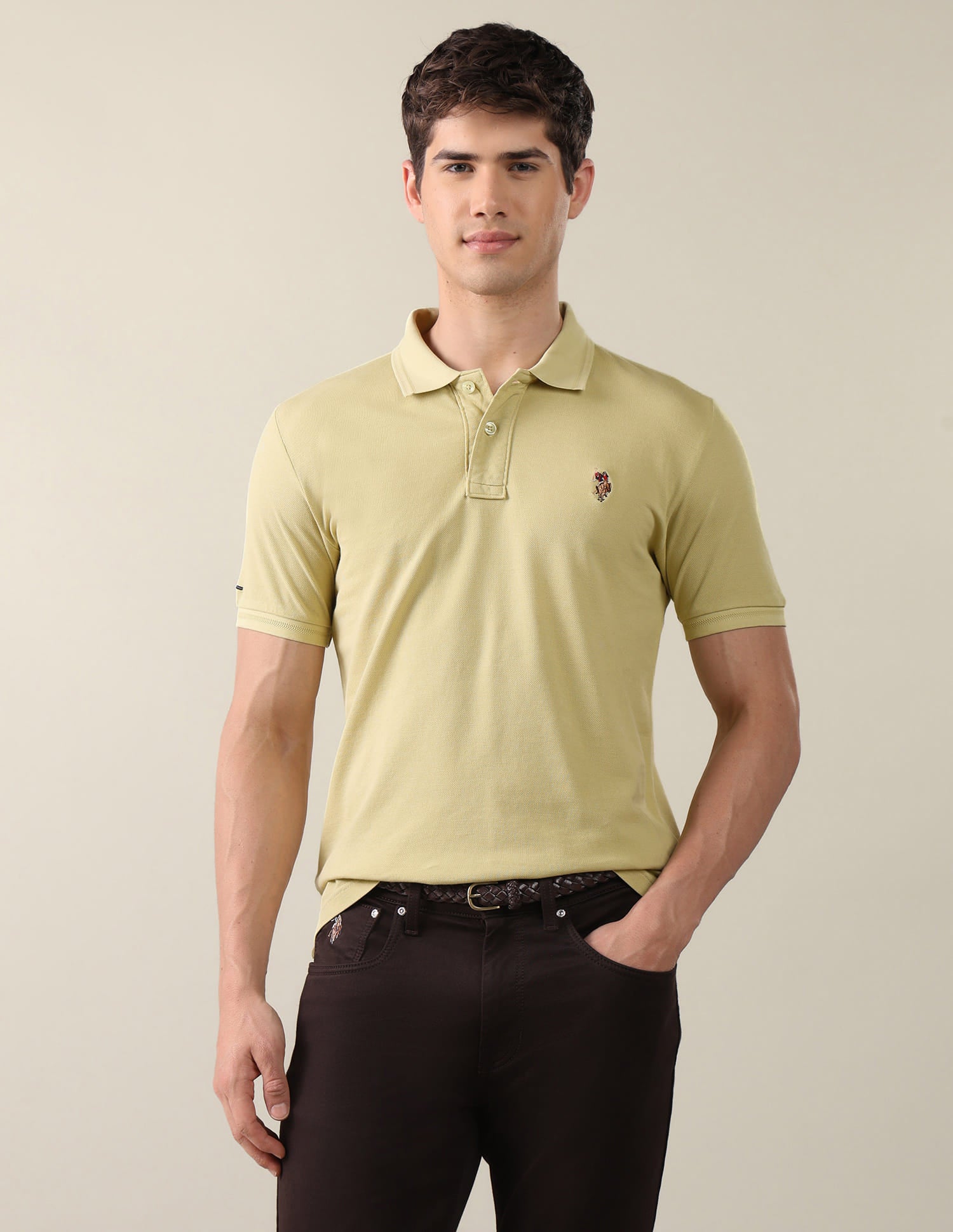 Solid Slim Fit Polo Shirt Yellow - U.S. Polo Assn. India | Large