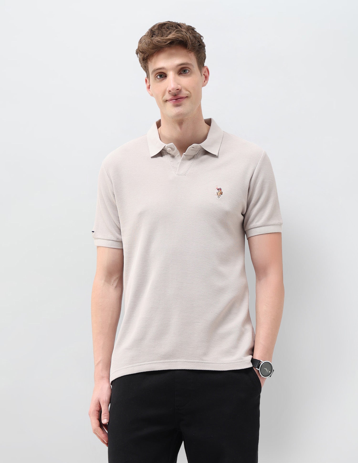 Textured Muscle Fit Polo Shirt Grey - U.S. Polo Assn. India | Large