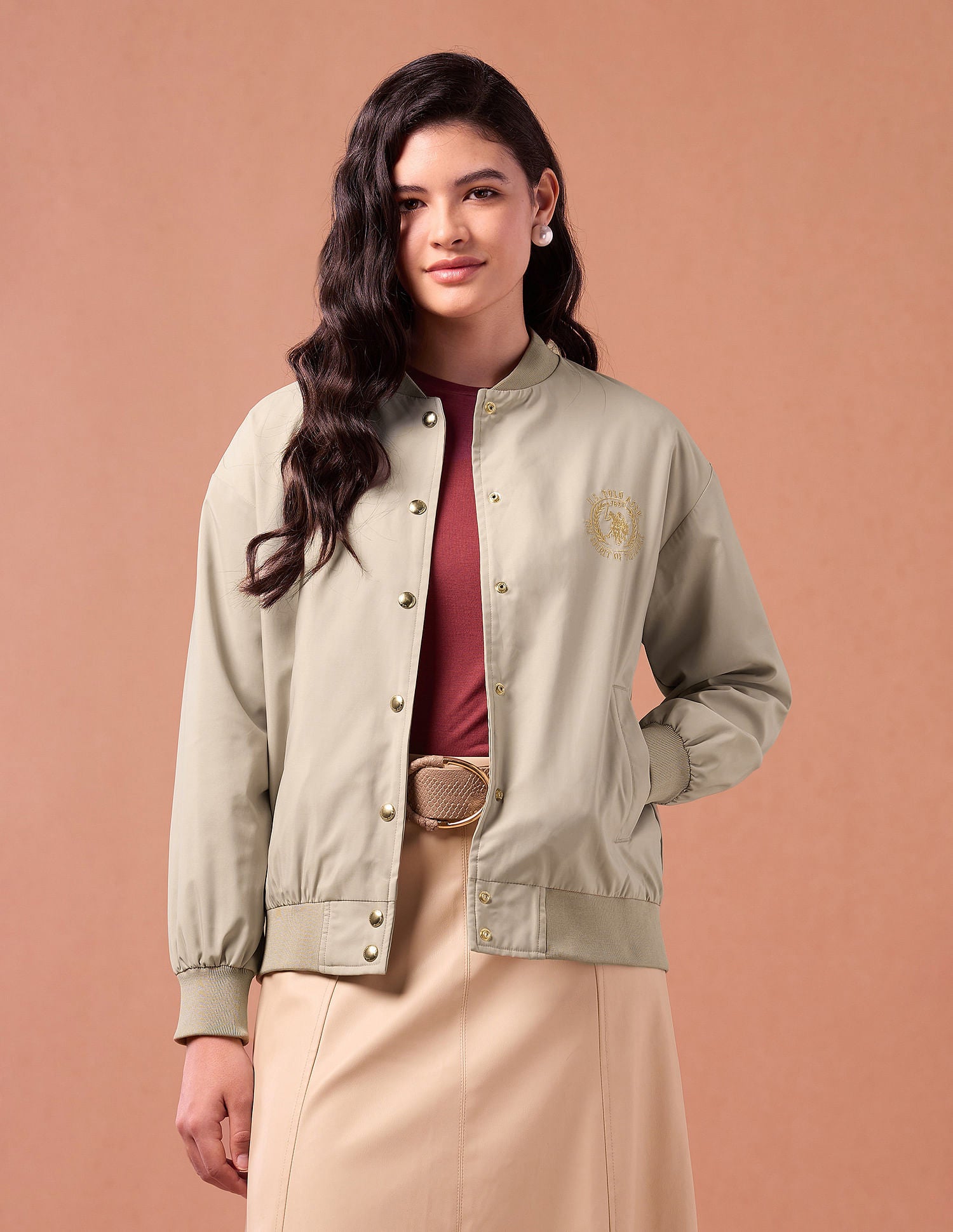 Regular Fit Solid Bomber Jacket