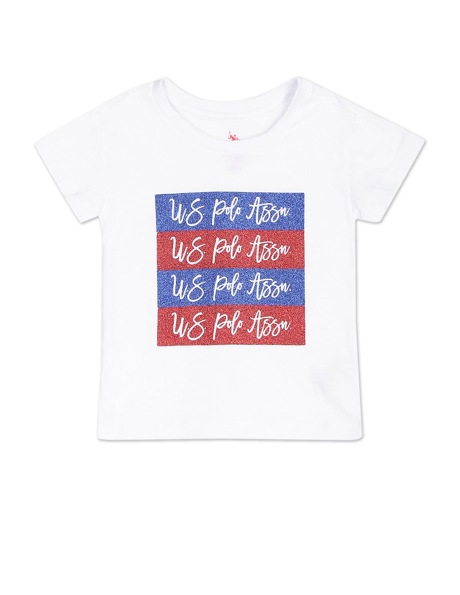 Girls White Crew Neck Glitter Logo T-Shirt