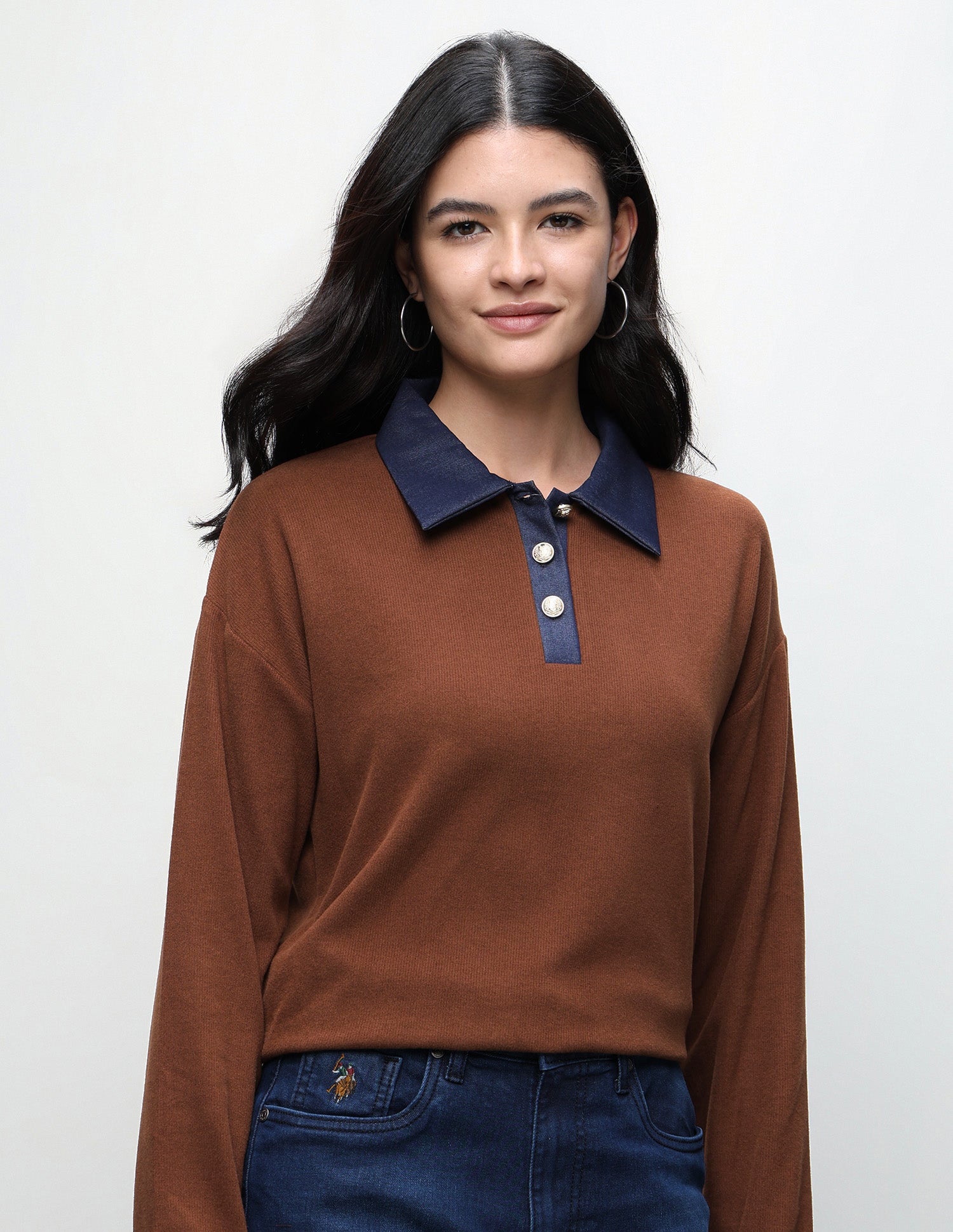 Solid Regular Fit Sweater Brown - U.S. Polo Assn. India | Large
