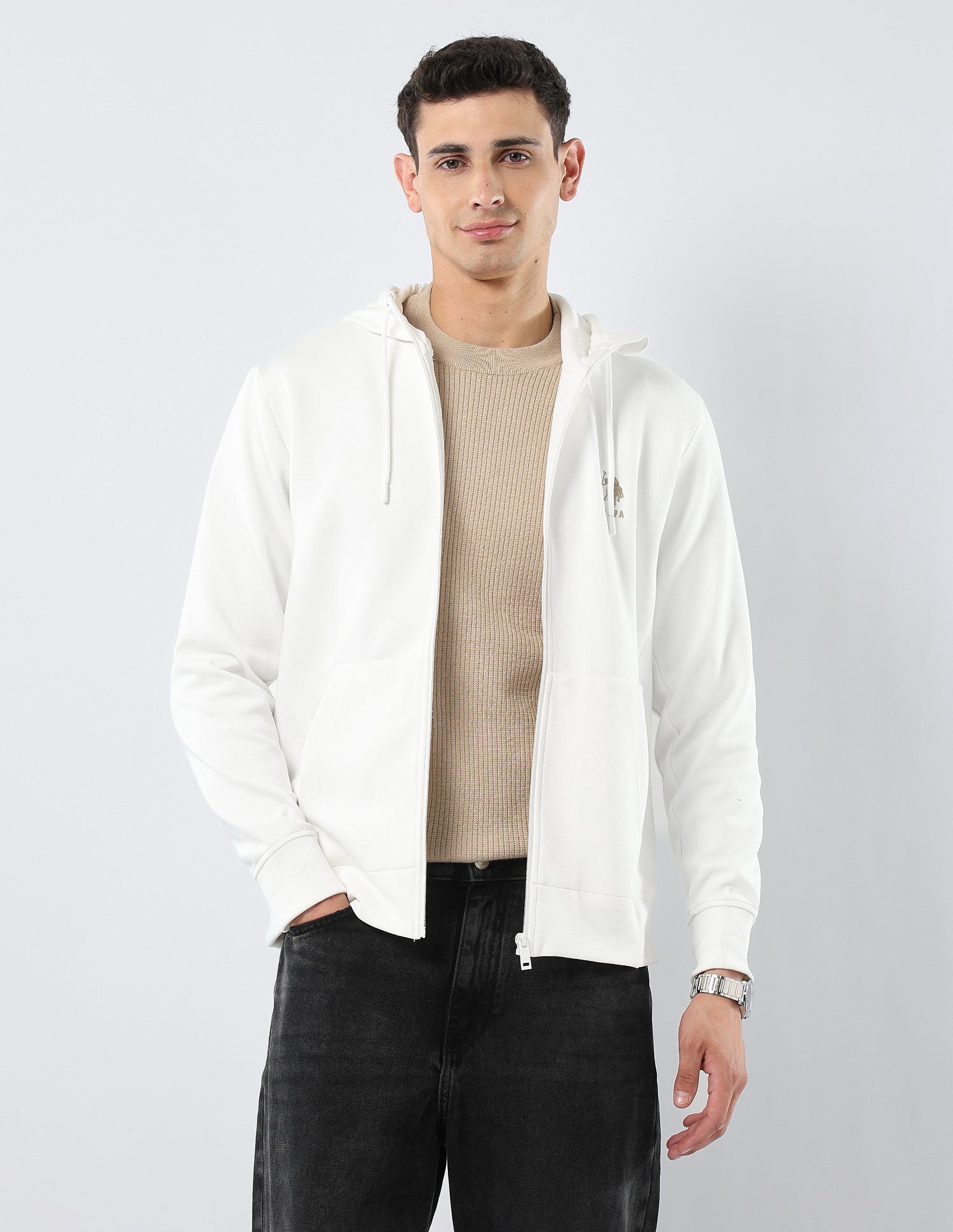 Solid Regular Fit Sweatshirt Off White - U.S. POLO ASSN. | Large