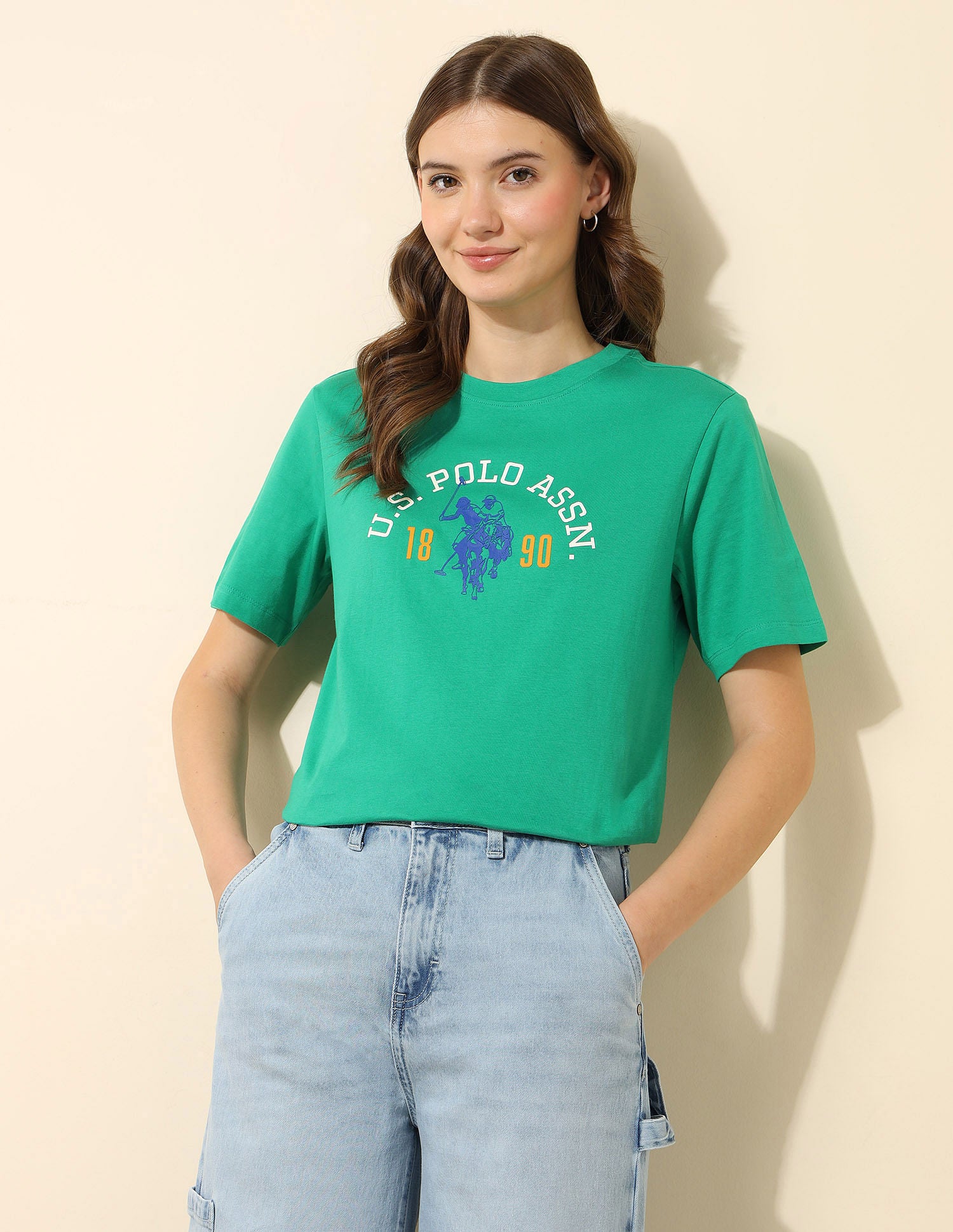 Boxy Fit Brand Printed T-Shirt Green - U.S. Polo Assn. India | Large
