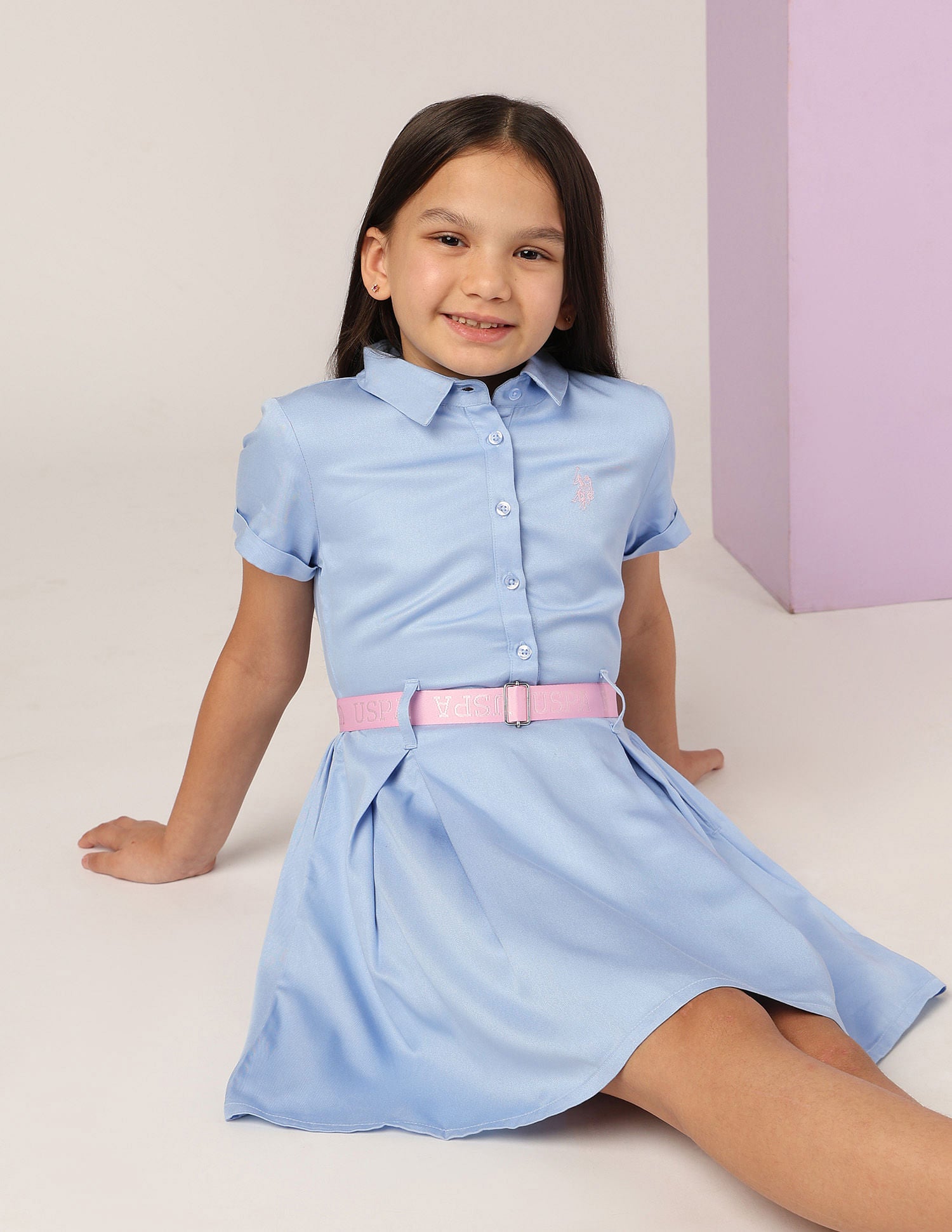 Girls Solid Shirt Dress