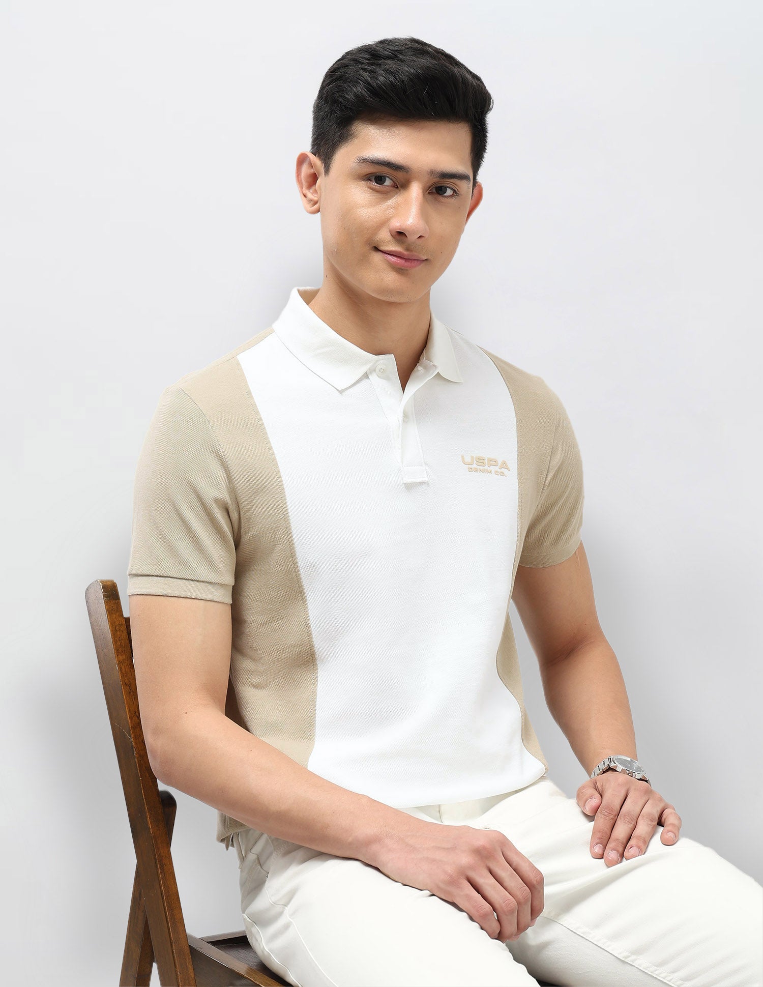 Colourblocked Pure Cotton Polo Shirt Beige - U.S. POLO ASSN. | Large