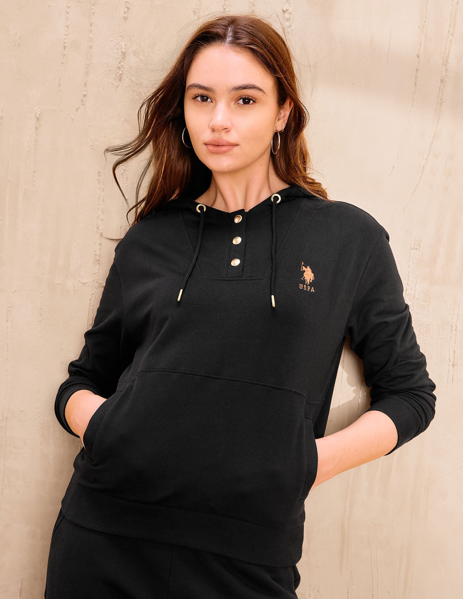 Appliqued Regular Fit Hooded Sweater