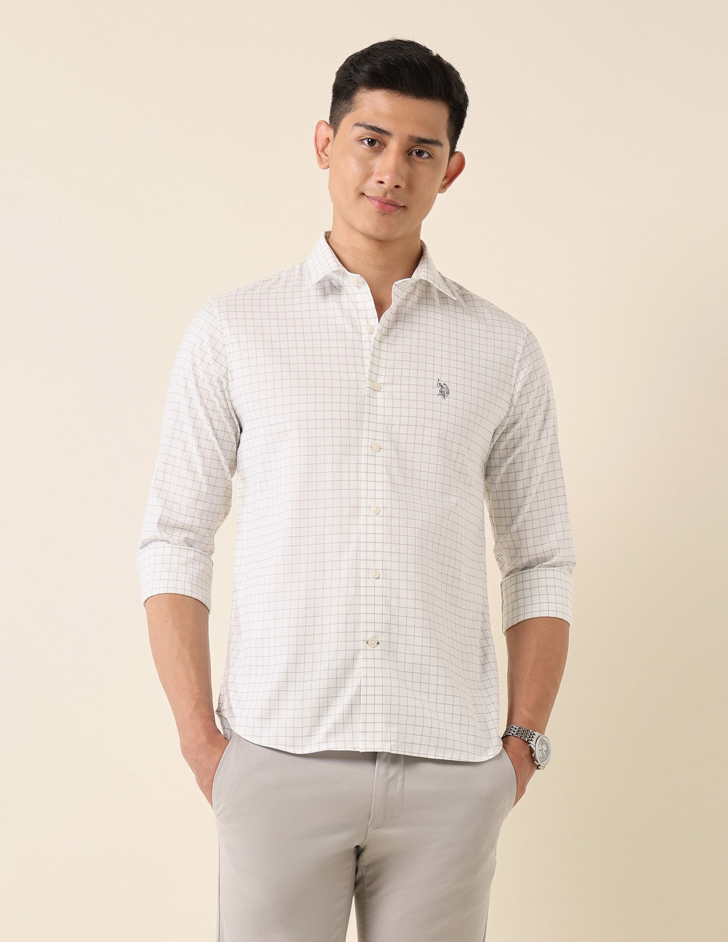Tailored Fit Graph Checked Shirt Grey - U.S. Polo Assn. India | Large