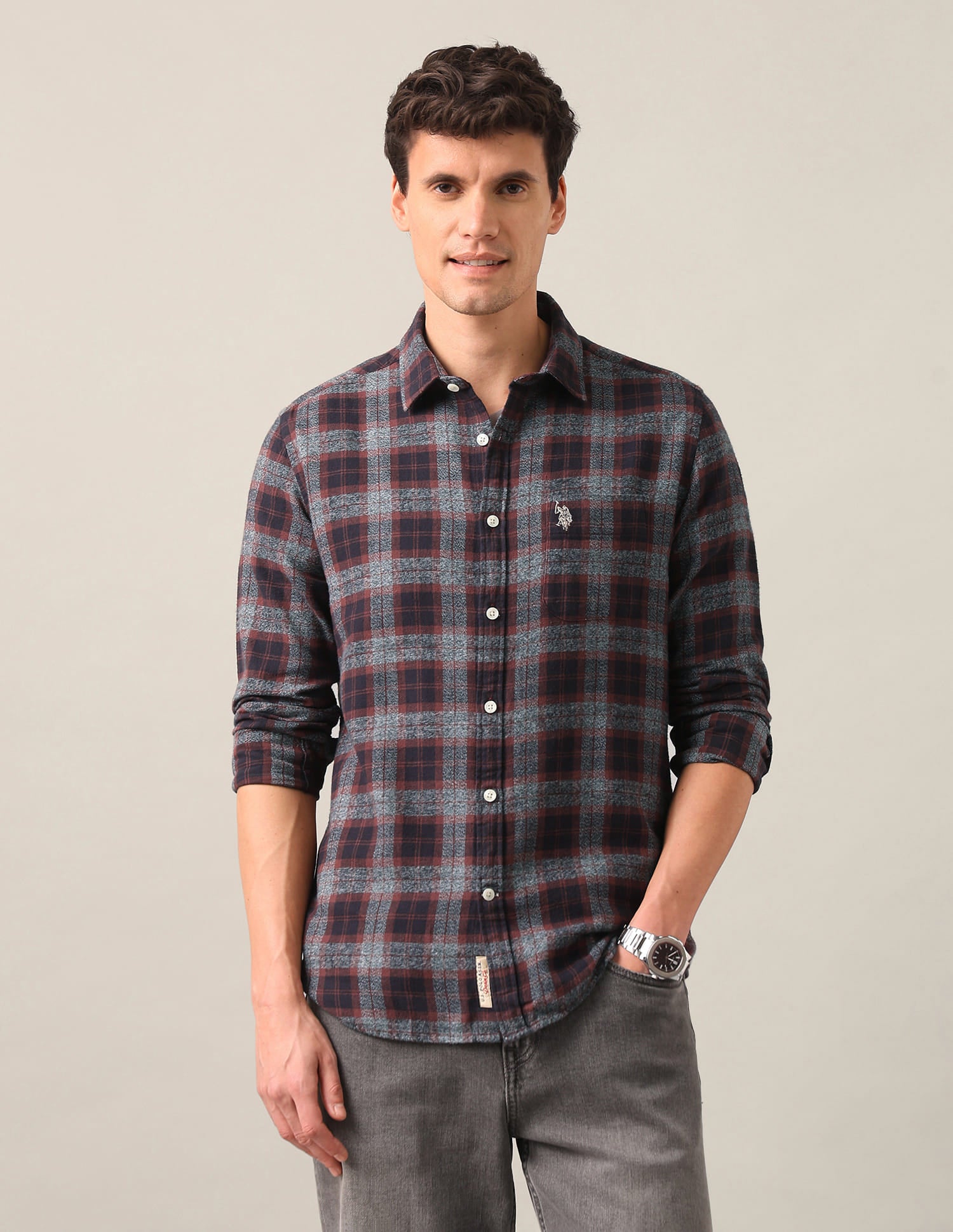 Tartan Checked Twill Shirt Brown - U.S. Polo Assn. India | Large