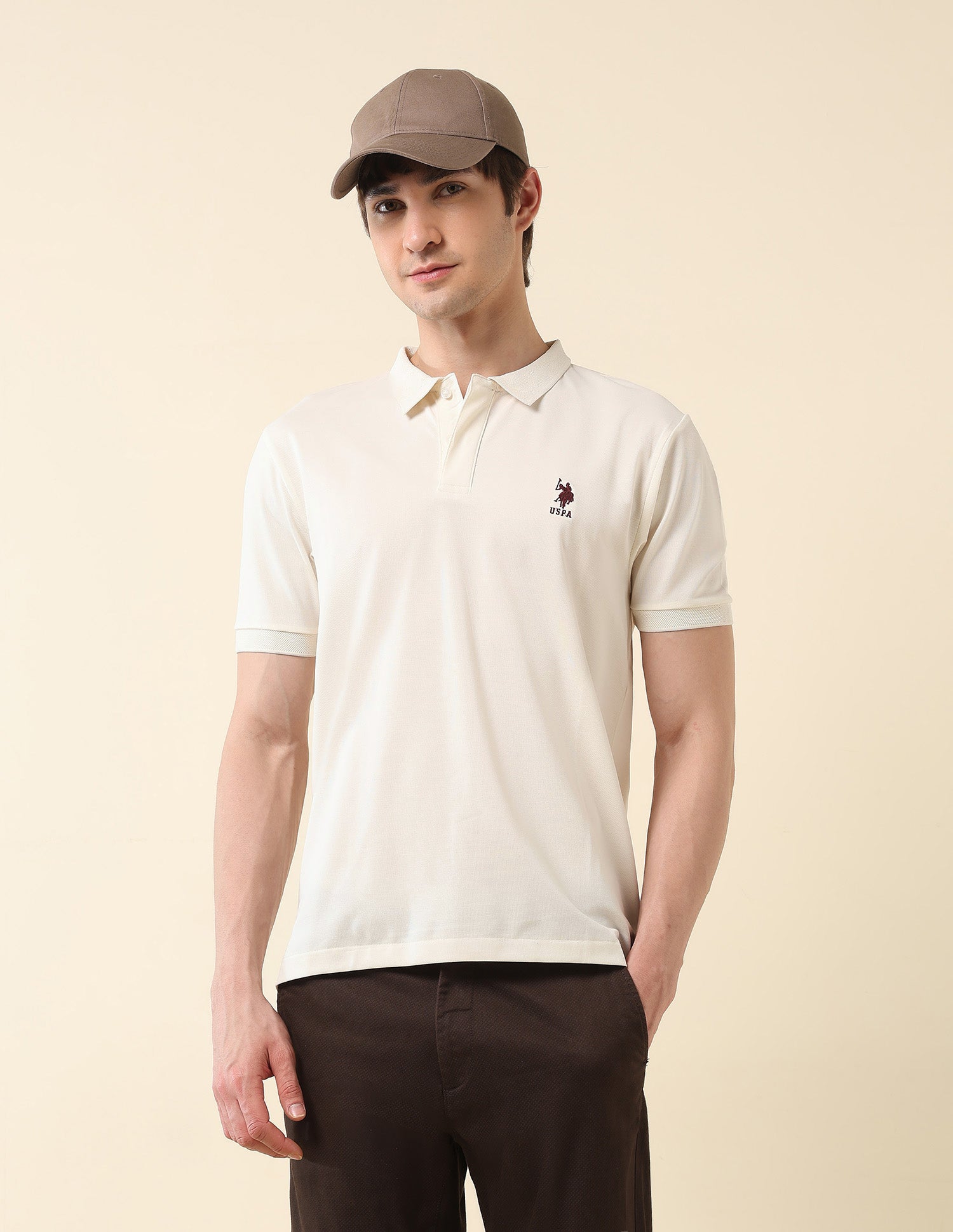 Slim Fit Varsity Polo Shirt Off White - U.S. Polo Assn. India | Large