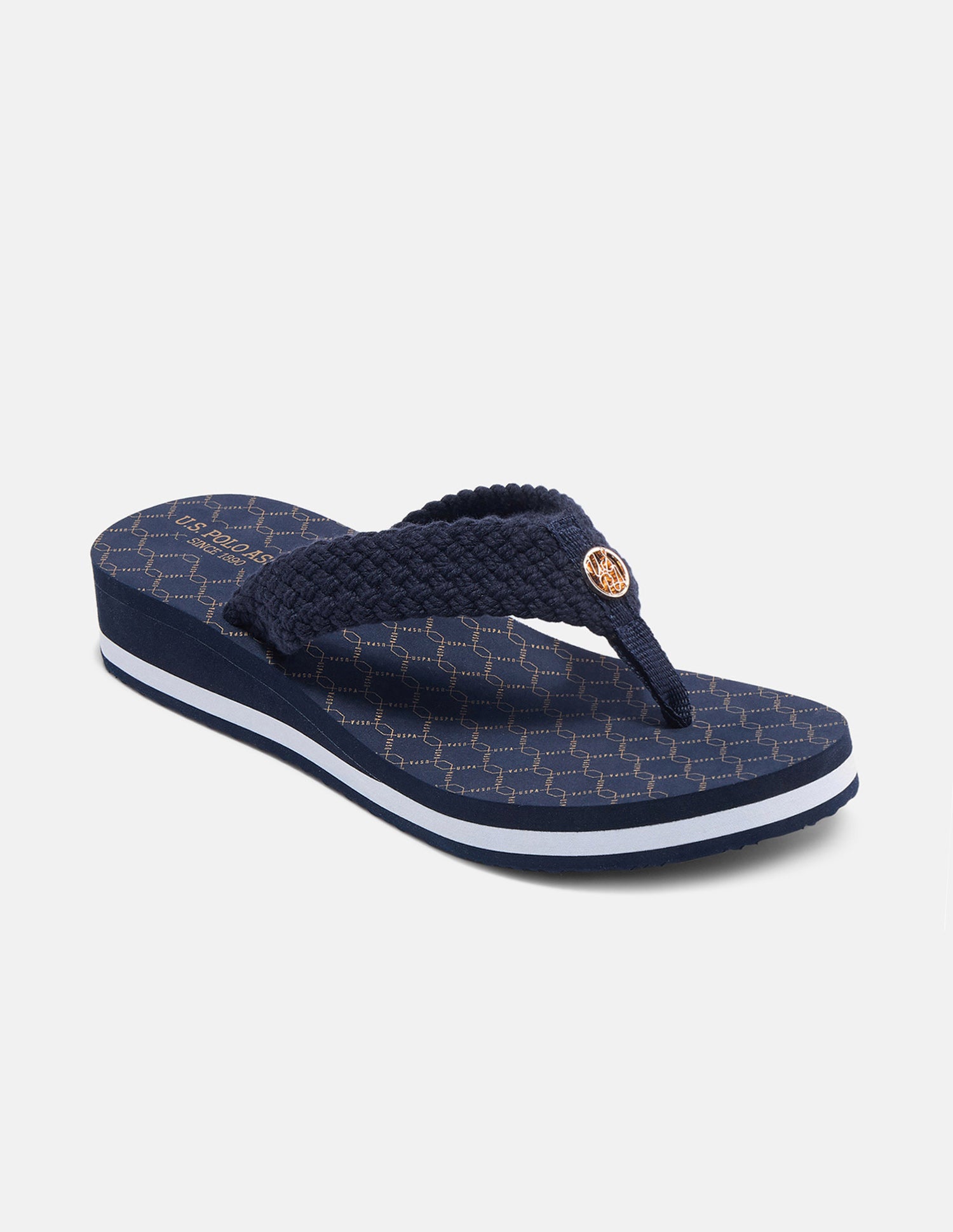 Herit Brand Printed V-Strap Wedge Sandals Navy - U.S. Polo Assn. India | Large