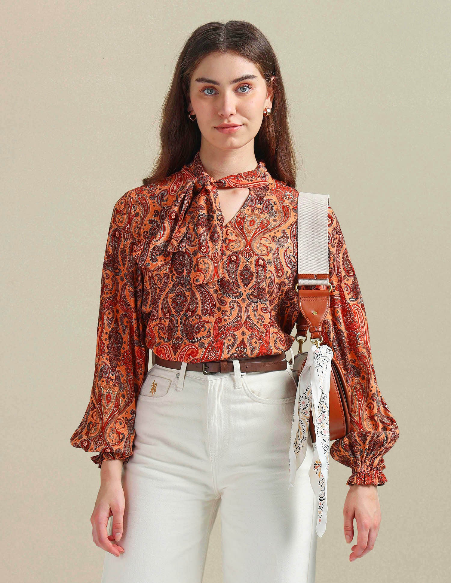 Paisley Print Viscose Top Orange - U.S. Polo Assn. India | Large