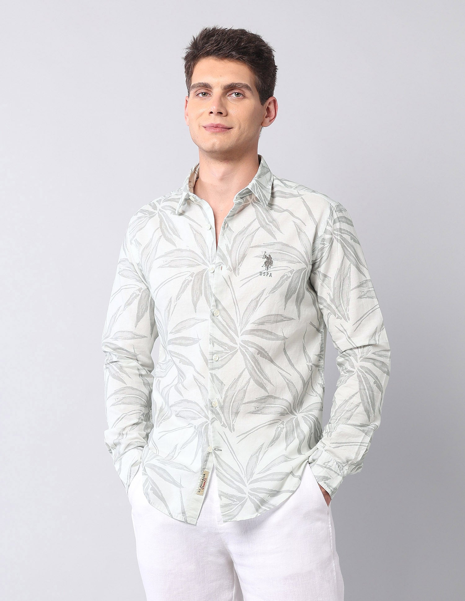 Tropical Printed Regular Fit Shirt Grey - U.S. Polo Assn. India | Large