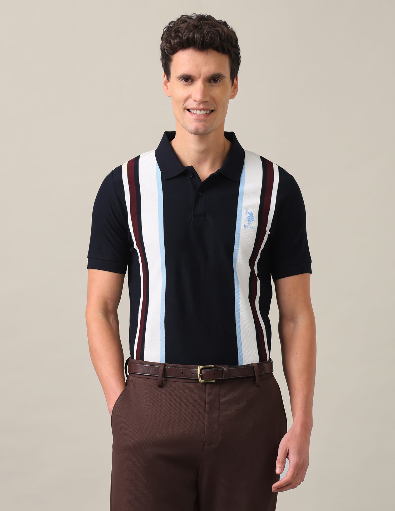 Vertical Striped Slim Fit Polo Shirt Navy Blue - U.S. Polo Assn. India | Large