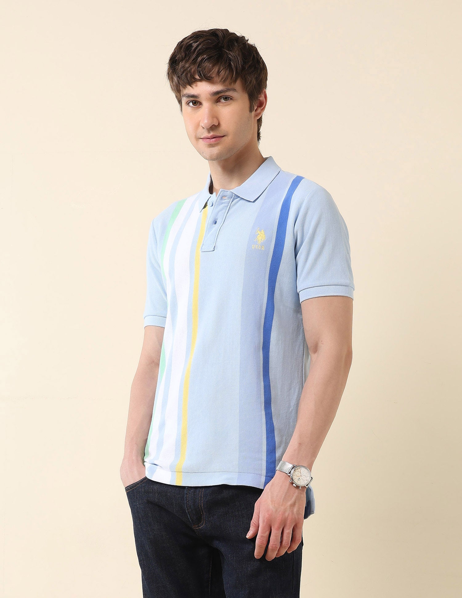 Slim Fit Summer Splash Polo Shirt Light Blue - U.S. Polo Assn. India | Large