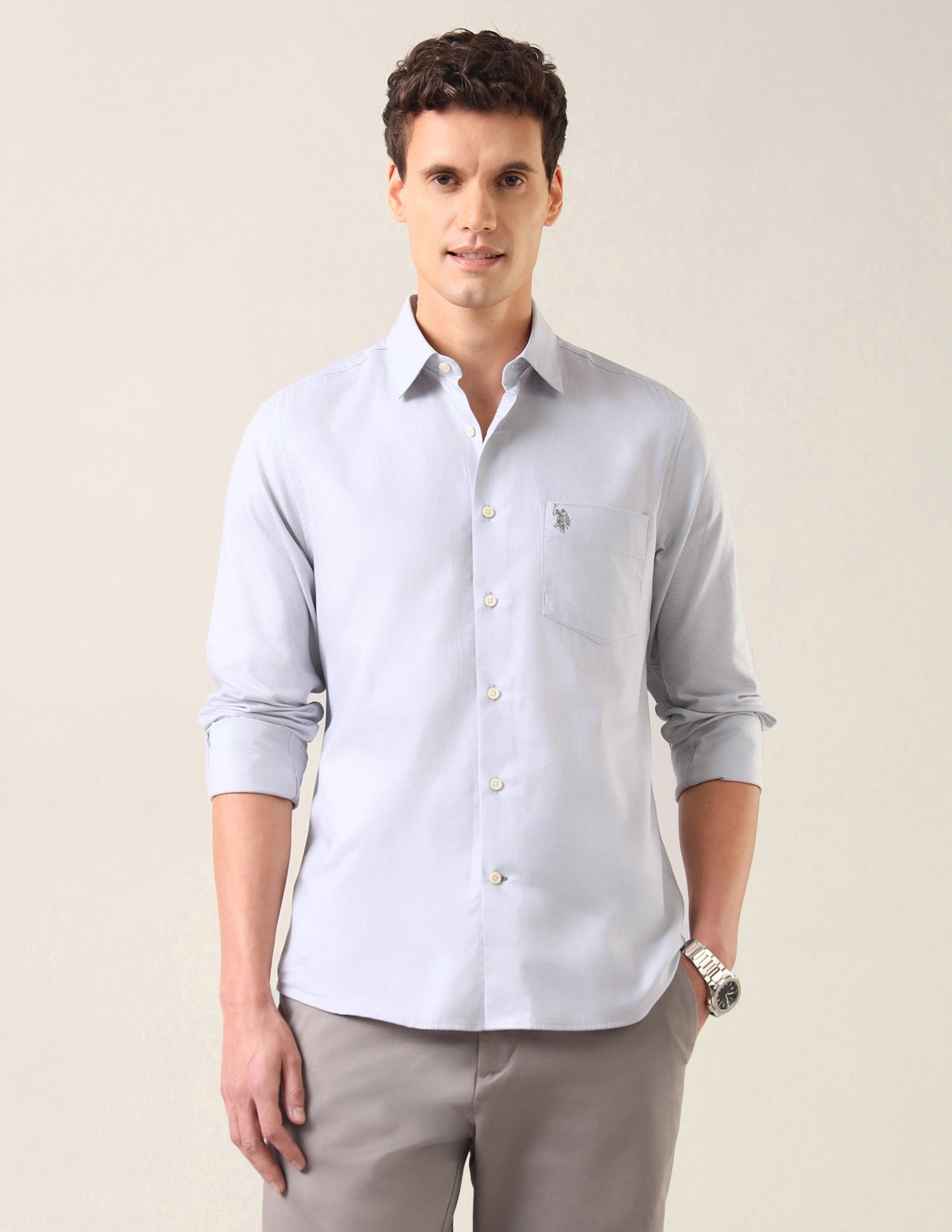 Solid Tailored Fit Shirt Grey - U.S. Polo Assn. India | Large