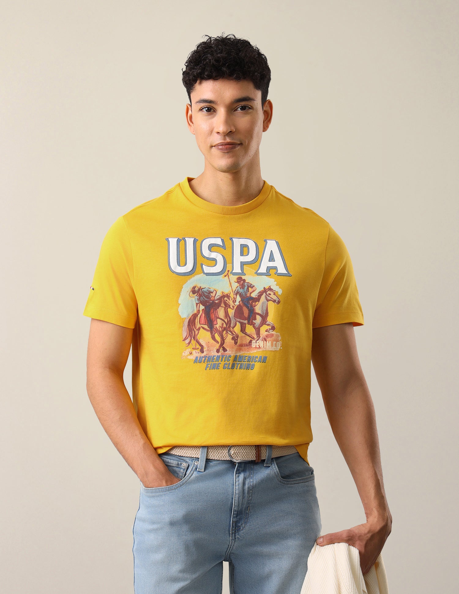 Graphic Brand Printed Slim Fit T-Shirt Yellow - U.S. Polo Assn. India | Large