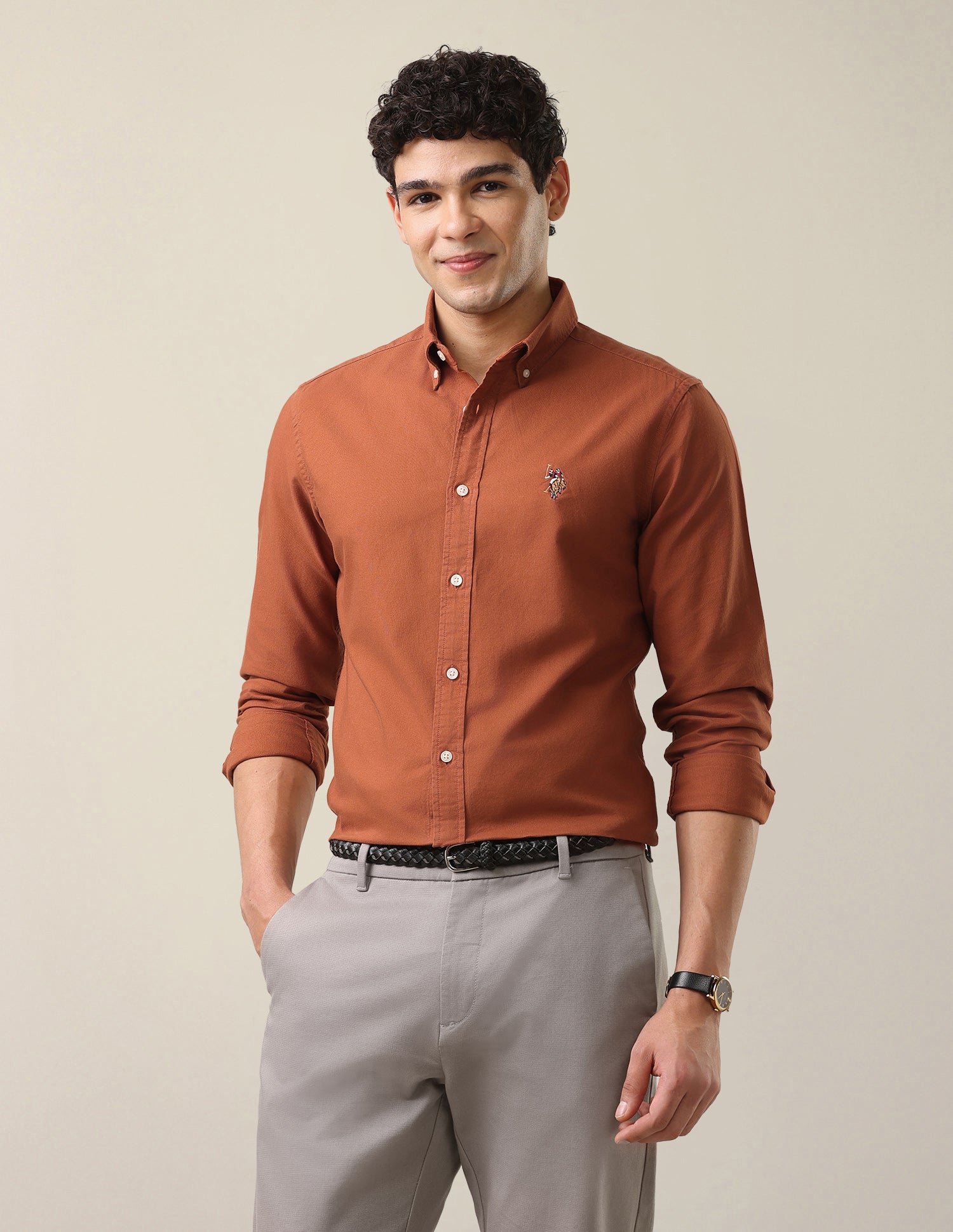 Oxford Tailored Fit Button-Down Collar Shirt Rust - U.S. Polo Assn. India | Large