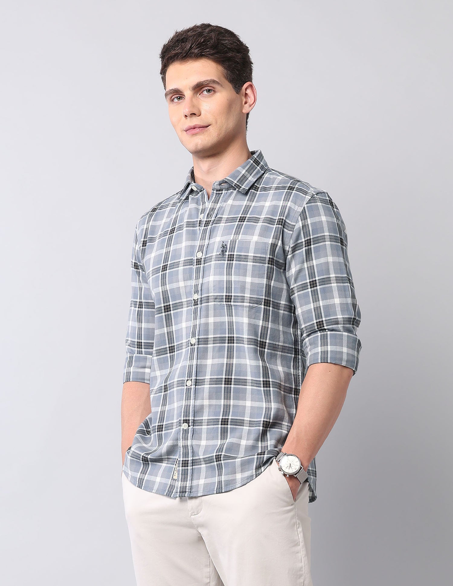 Tartan Checked Pure Cotton Shirt Grey - U.S. Polo Assn. India | Large