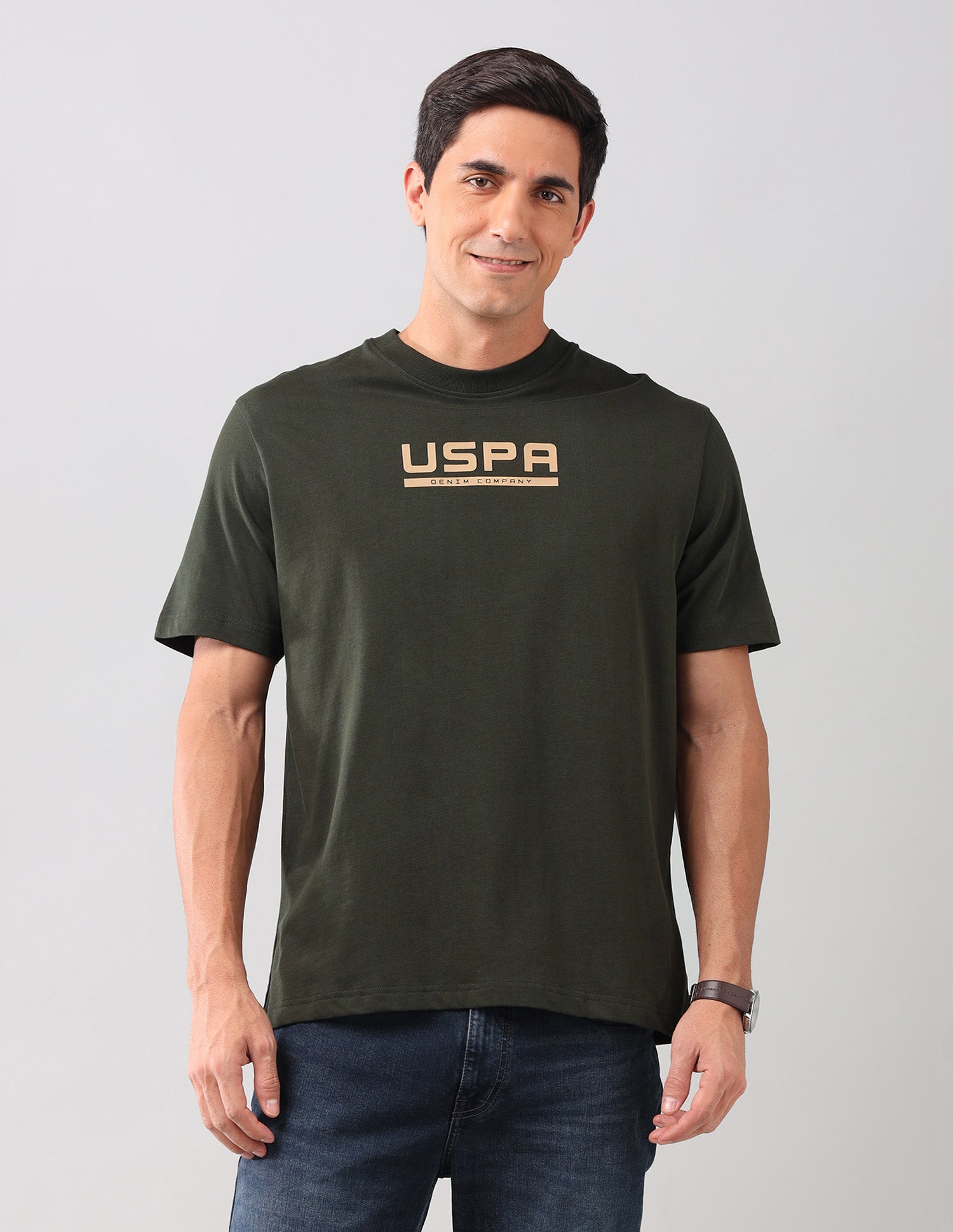 Brand Printed Regular Fit T-Shirt Olive - U.S. Polo Assn. India | Large