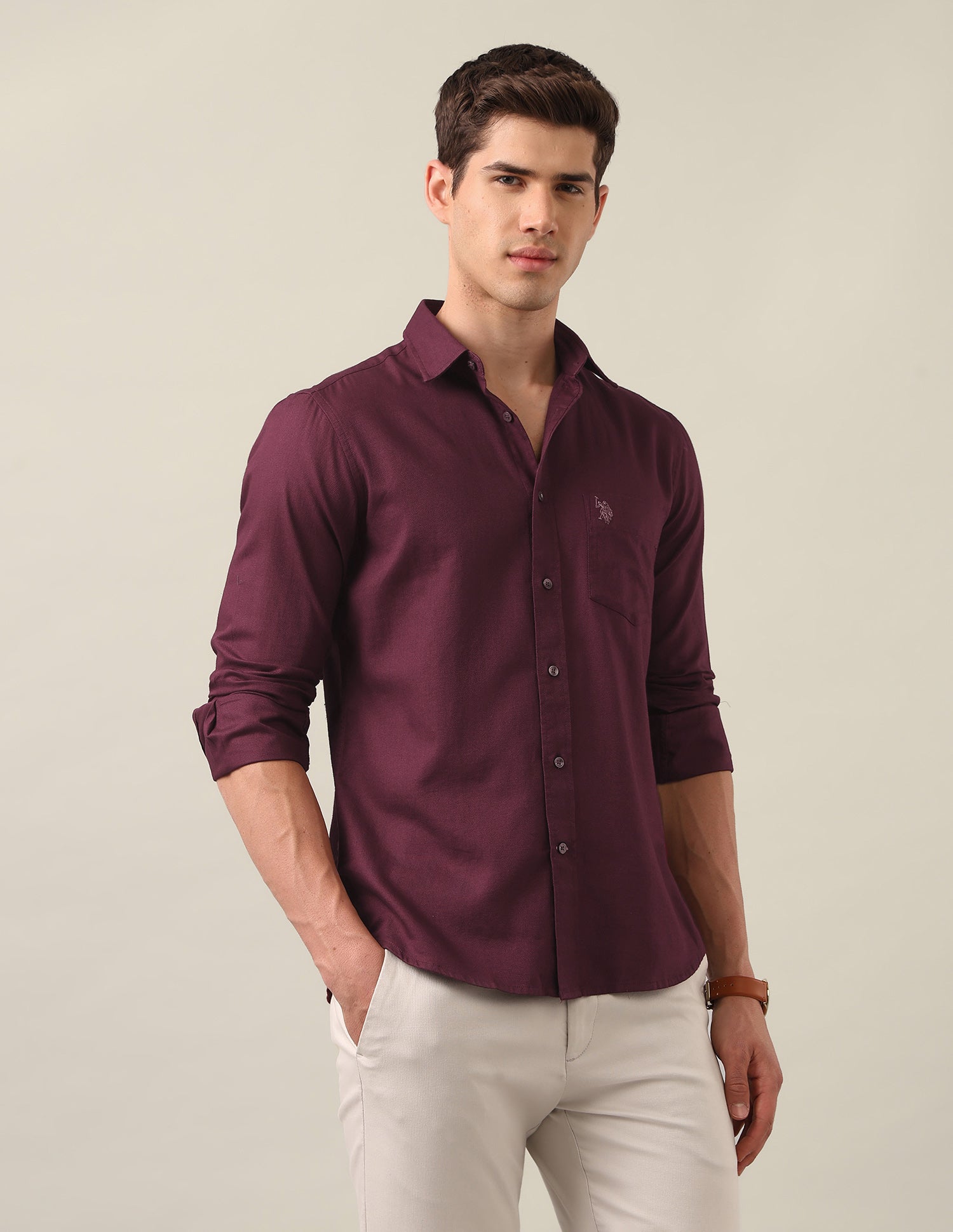 Tailored Fit Solid Shirt Maroon - U.S. Polo Assn. India | Large
