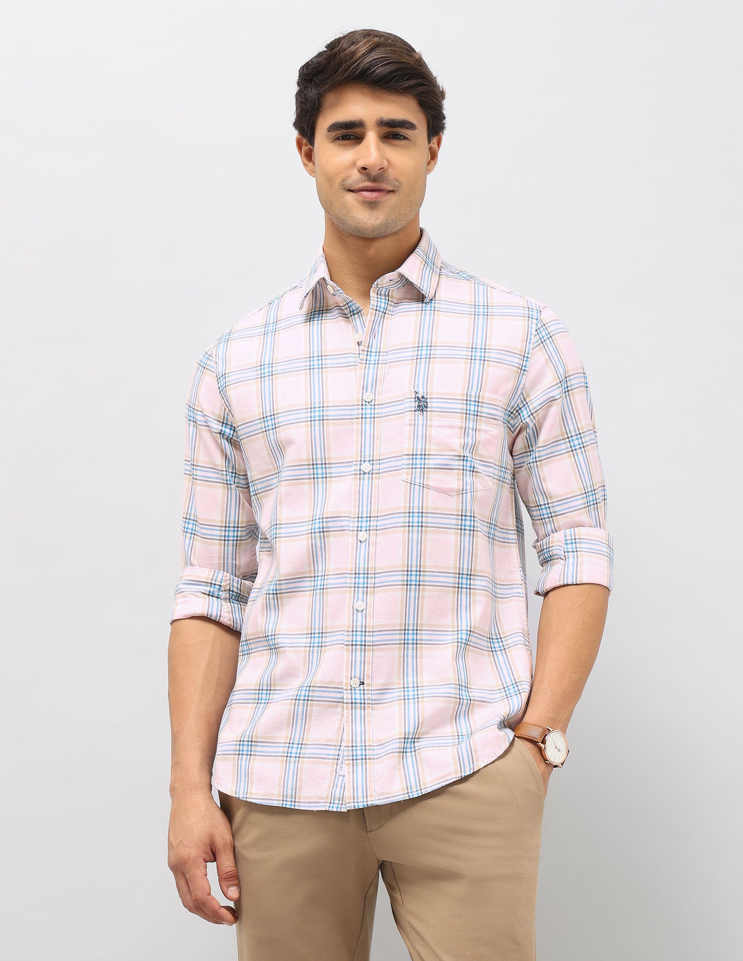 Plaid Checked Pure Cotton Shirt Pink - U.S. Polo Assn. India | Large