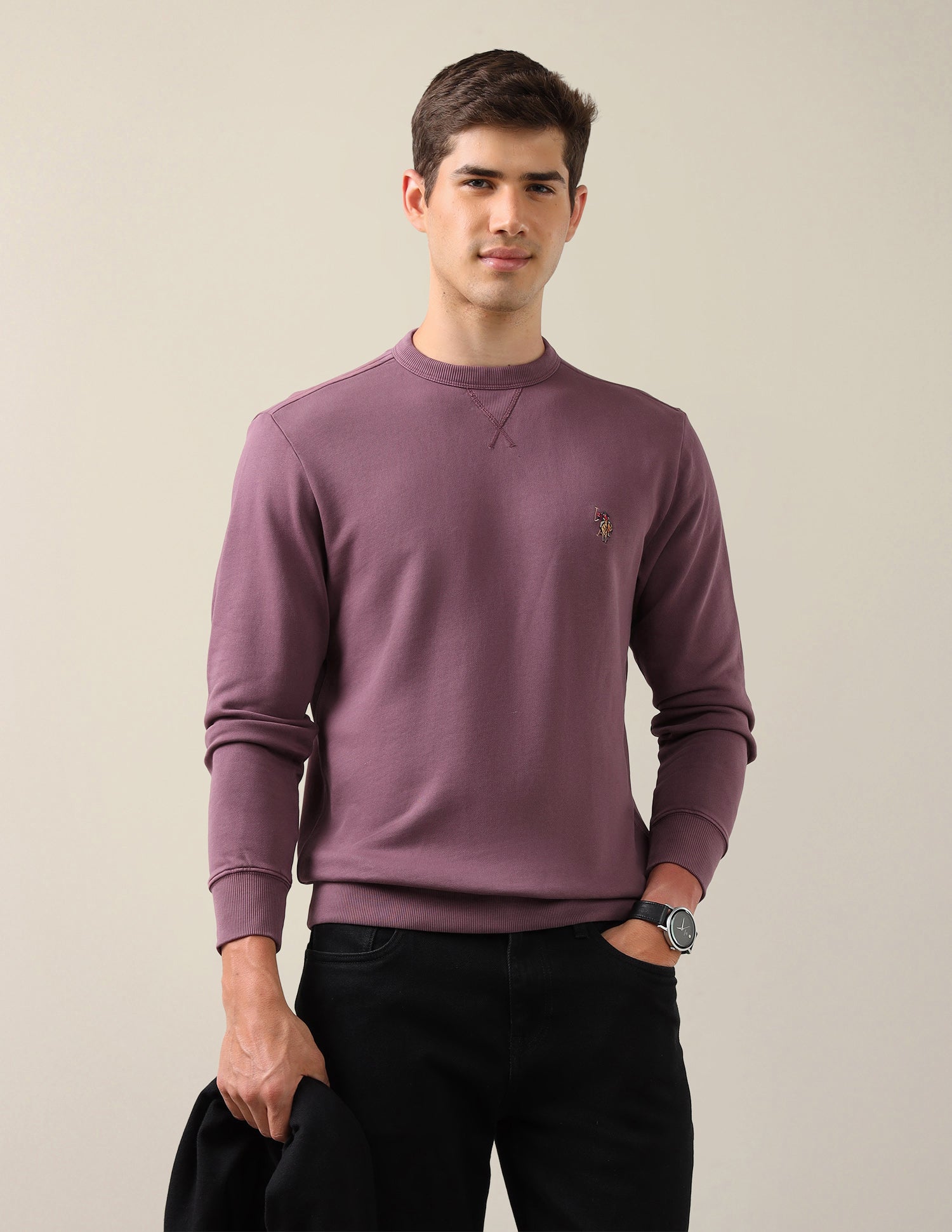 Solid Regular Fit Sweatshirt Dark Pink - U.S. Polo Assn. India | Large