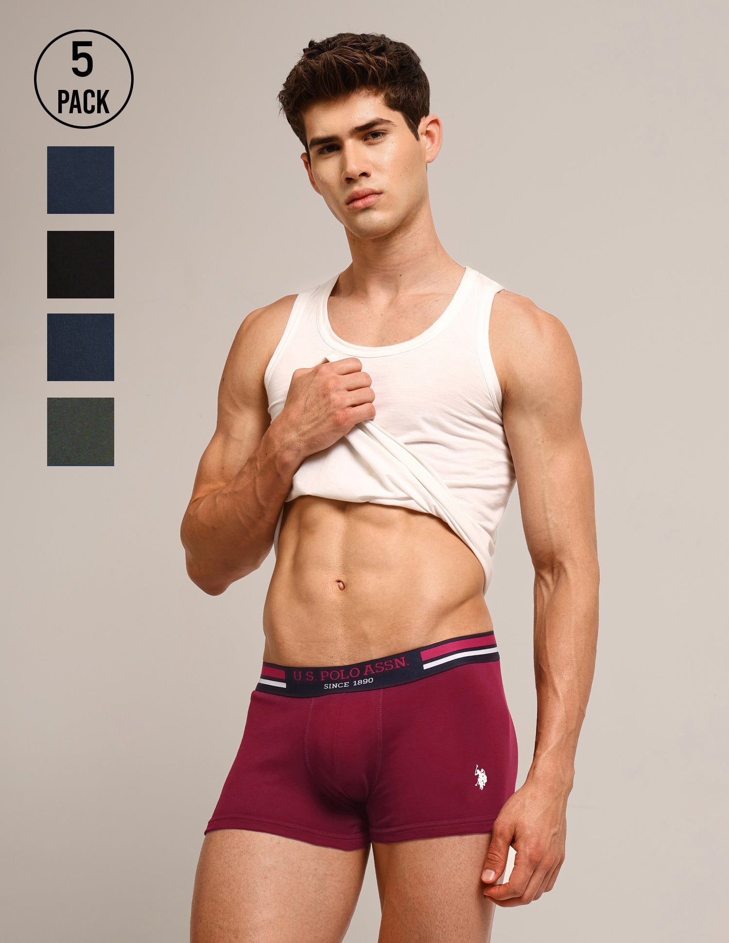 Solid Logo Waistband I641-P5 Trunks - Pack Of 5 Multi-colour - U.S. Polo Assn. India | Large