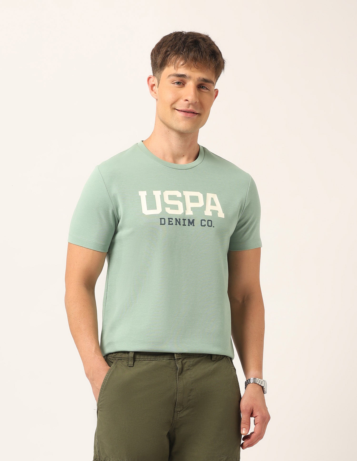 Brand Printed Muscle Fit T-Shirt Green - U.S. Polo Assn. India | Large
