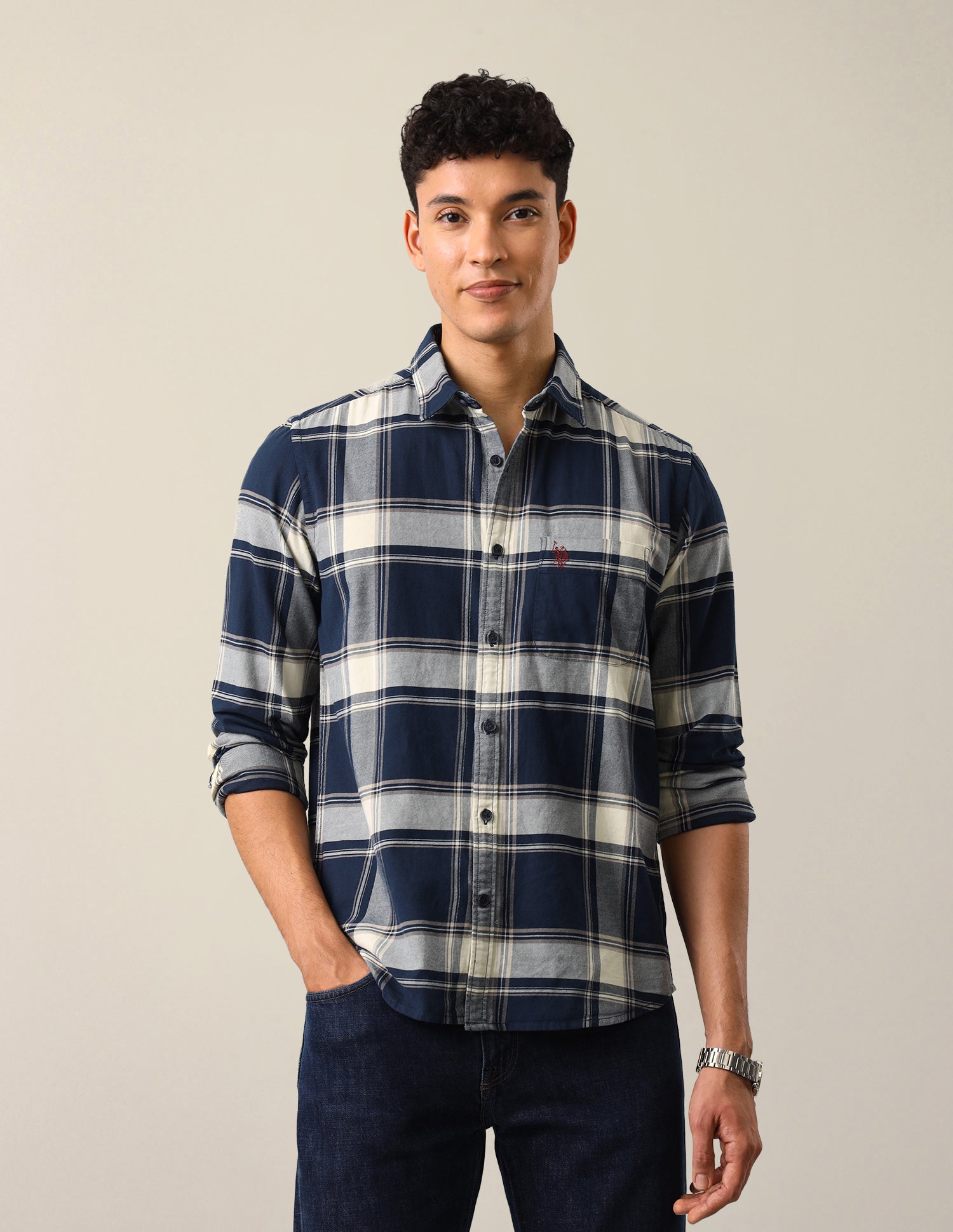 Twill Plaid Checked Shirt Navy - U.S. Polo Assn. India | Large