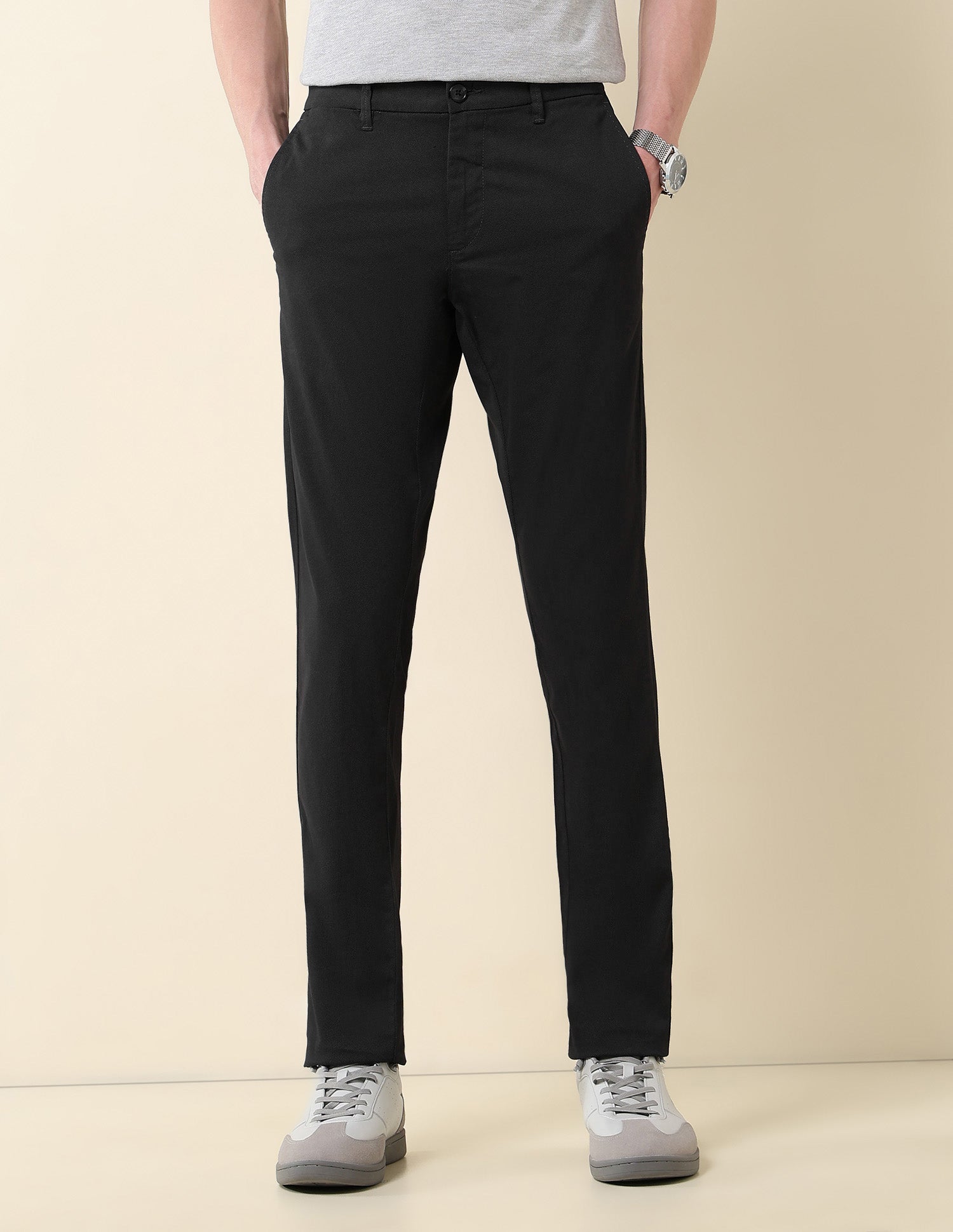 Textured Austin Slim Fit Twill Trousers Black - U.S. Polo Assn. India | Large