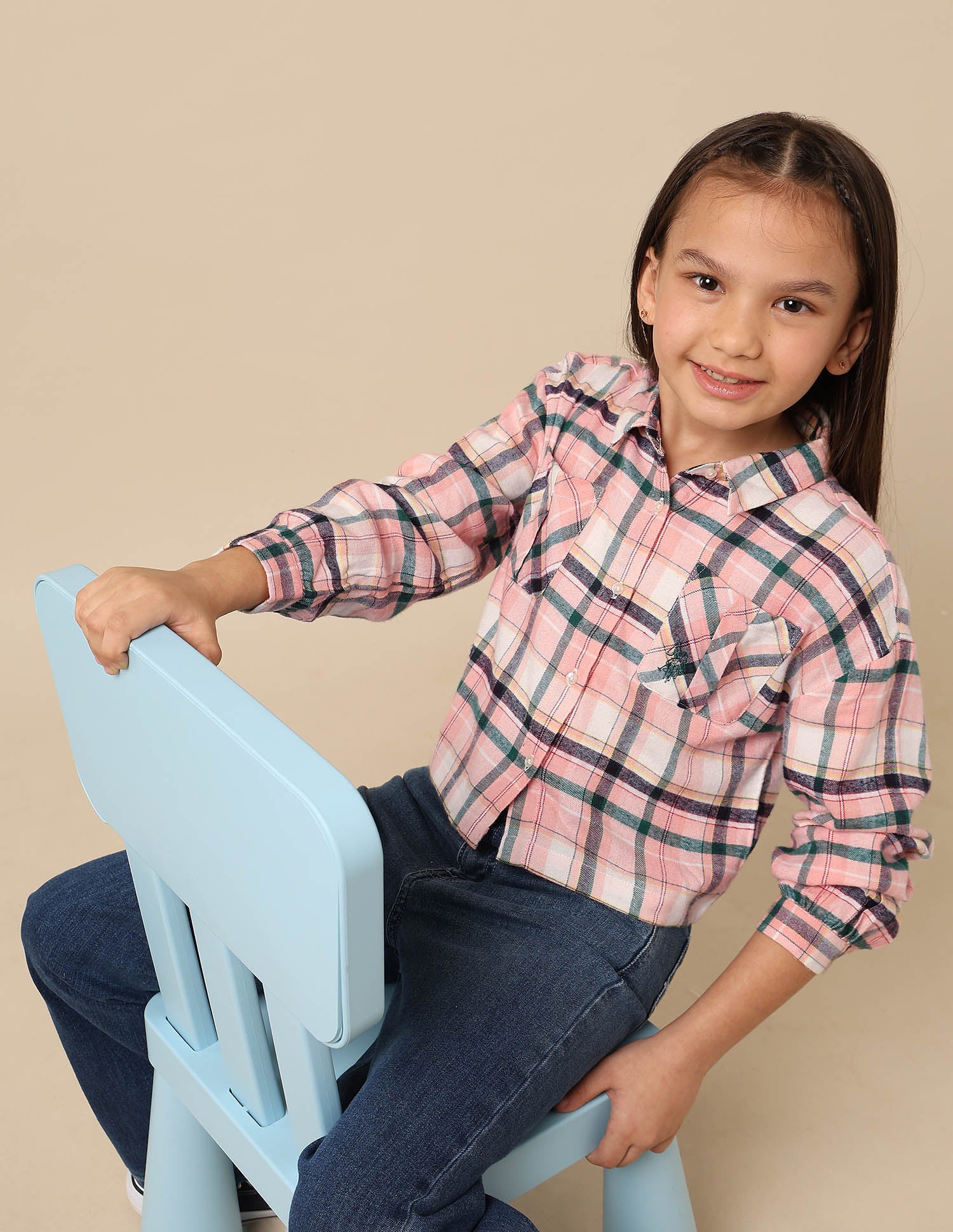 Girls Checked Regular Fit Top