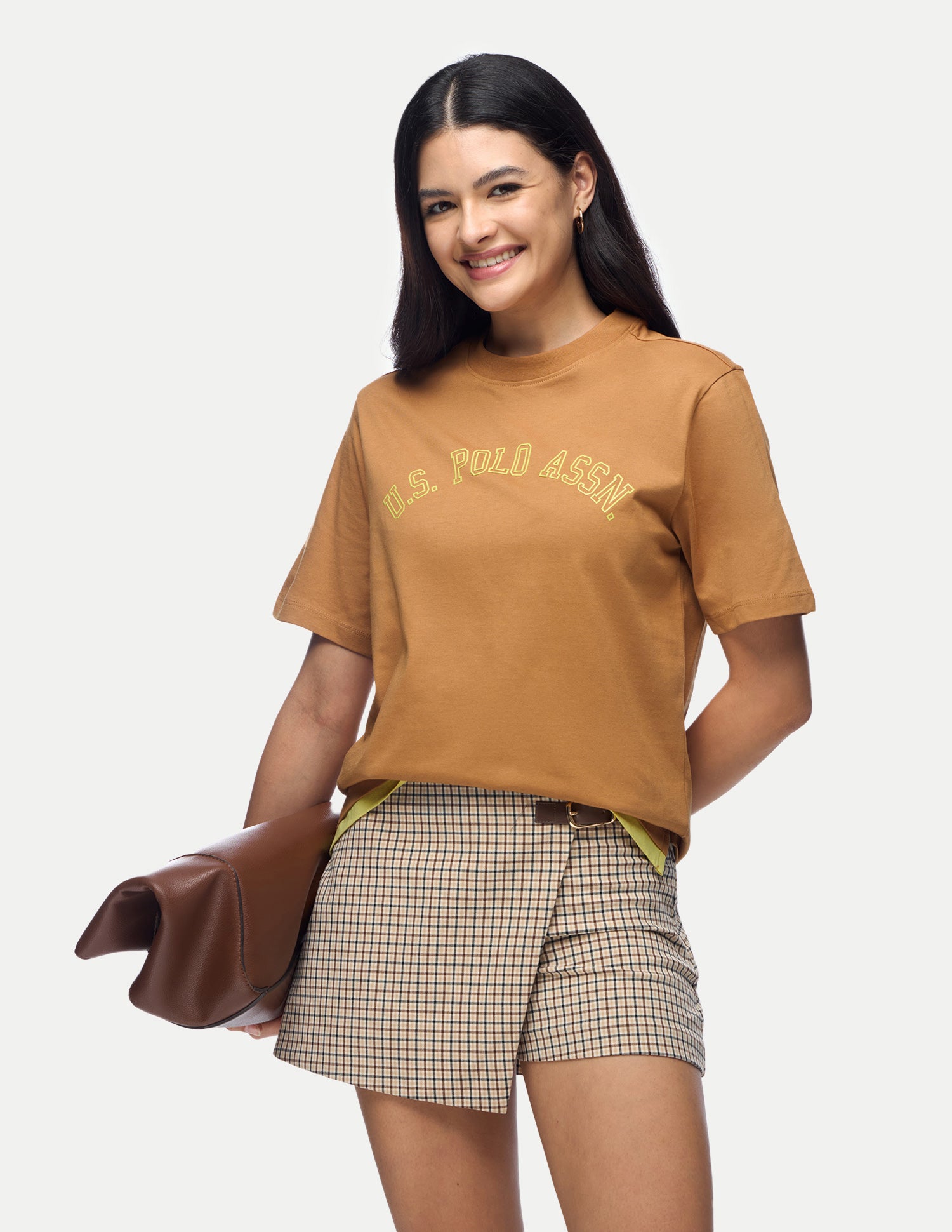 Brand Embroidered Relaxed Fit T-Shirt Light Brown - U.S. Polo Assn. India | Large