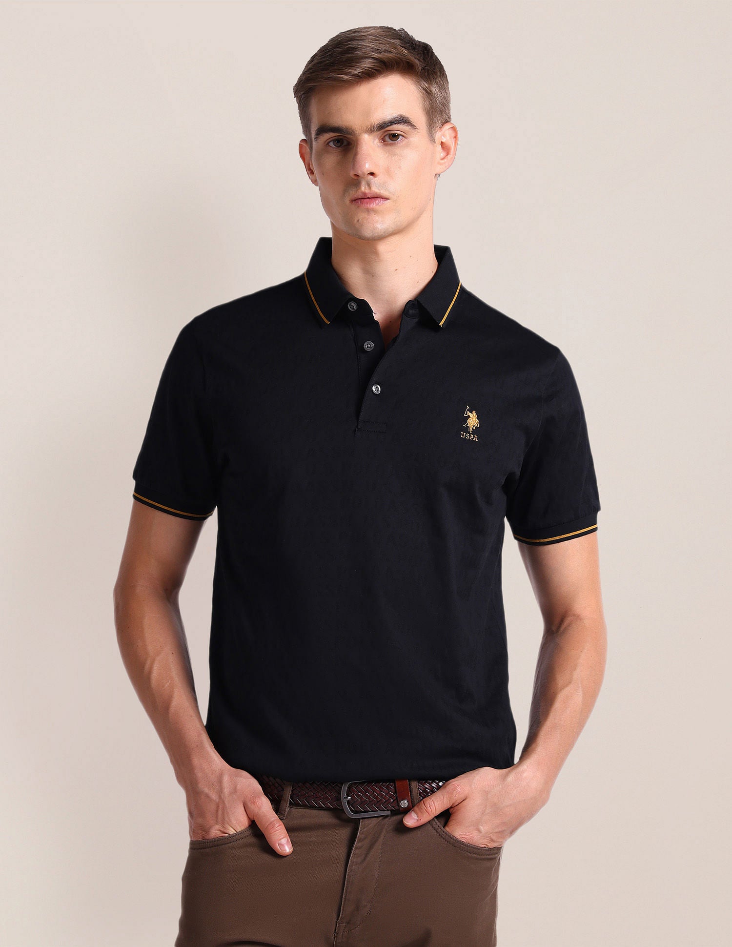 Solid Slim Fit Polo Shirt Black - U.S. Polo Assn. India | Large