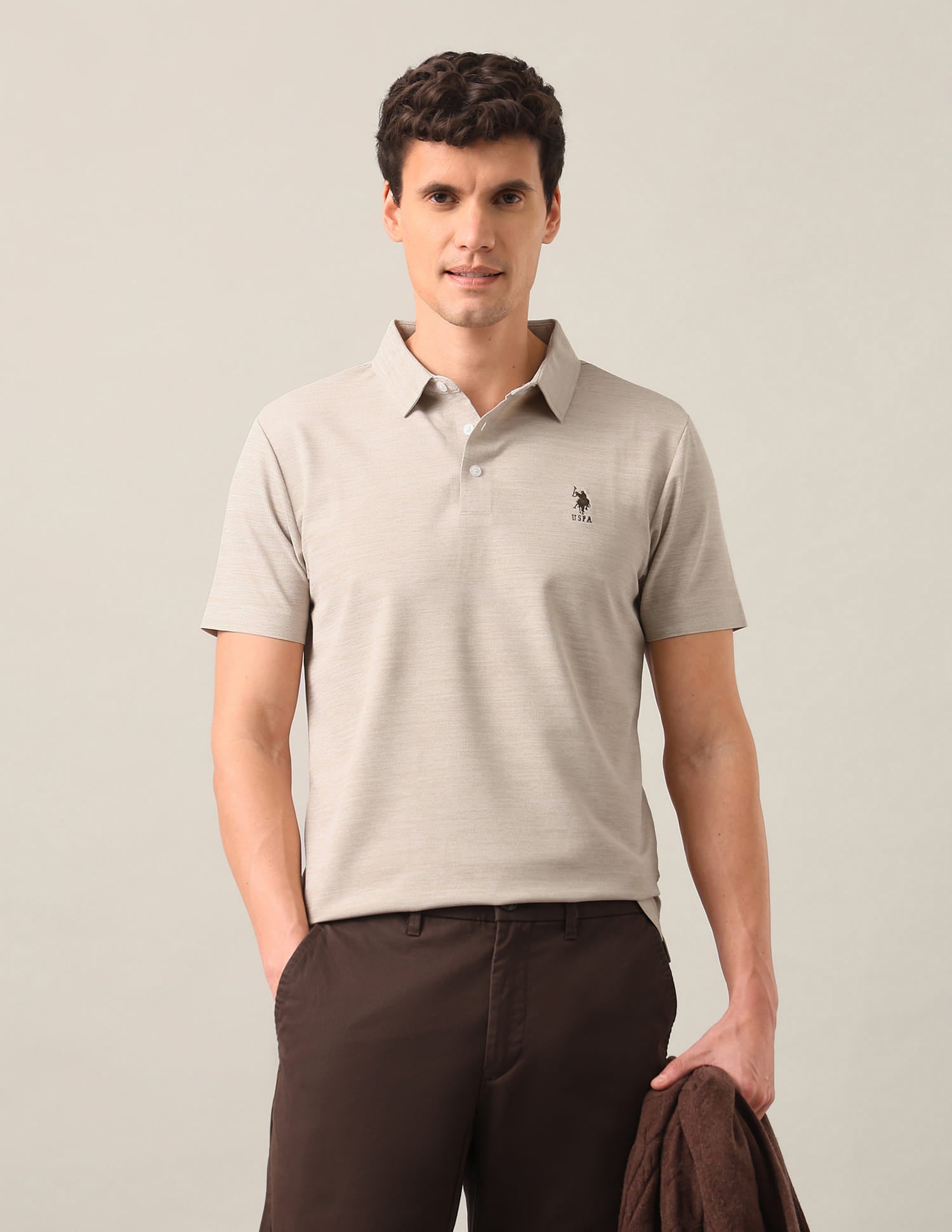 Solid Slim Fit Polo Shirt Brown - U.S. Polo Assn. India | Large
