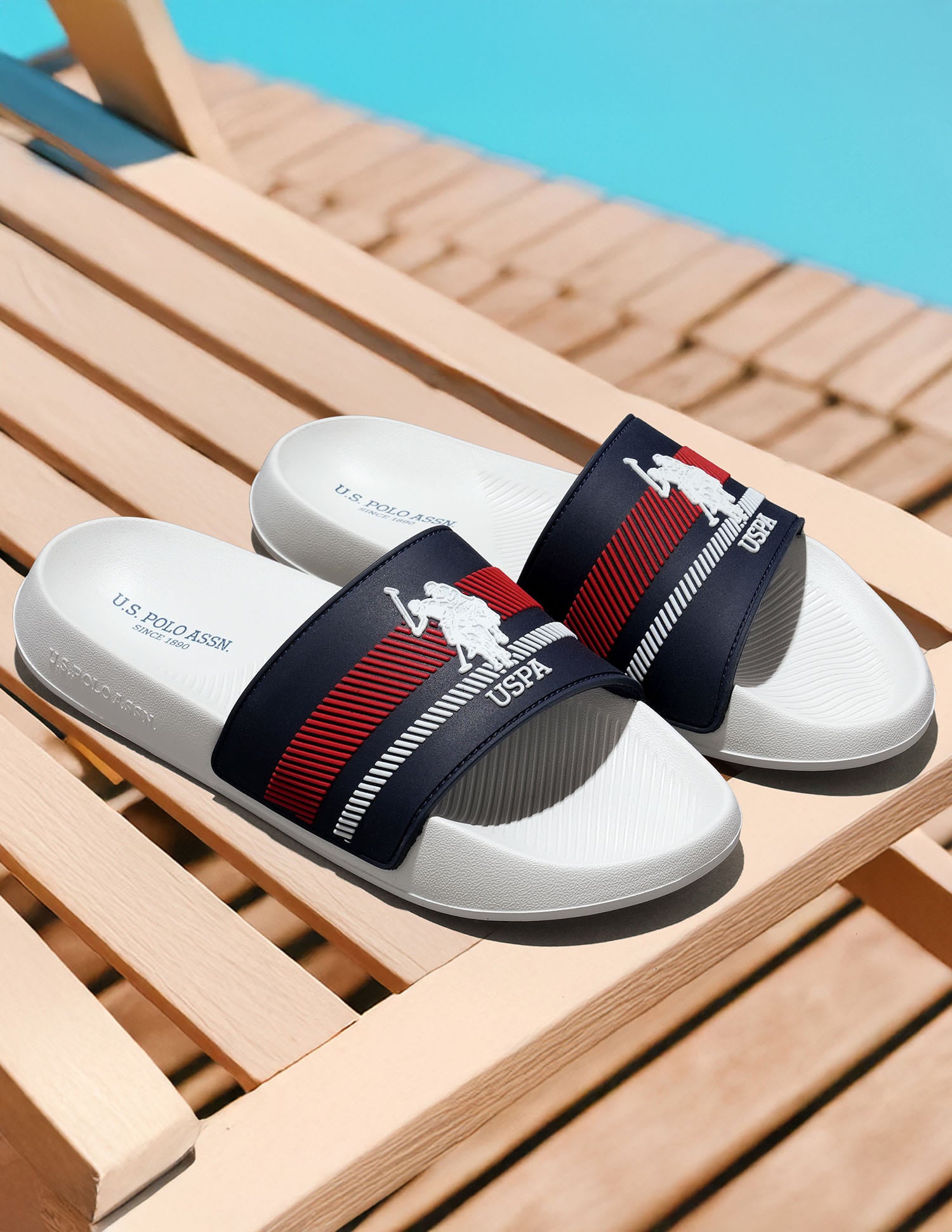 Men Rafa Brand Printed Sliders White - U.S. Polo Assn. India | Large