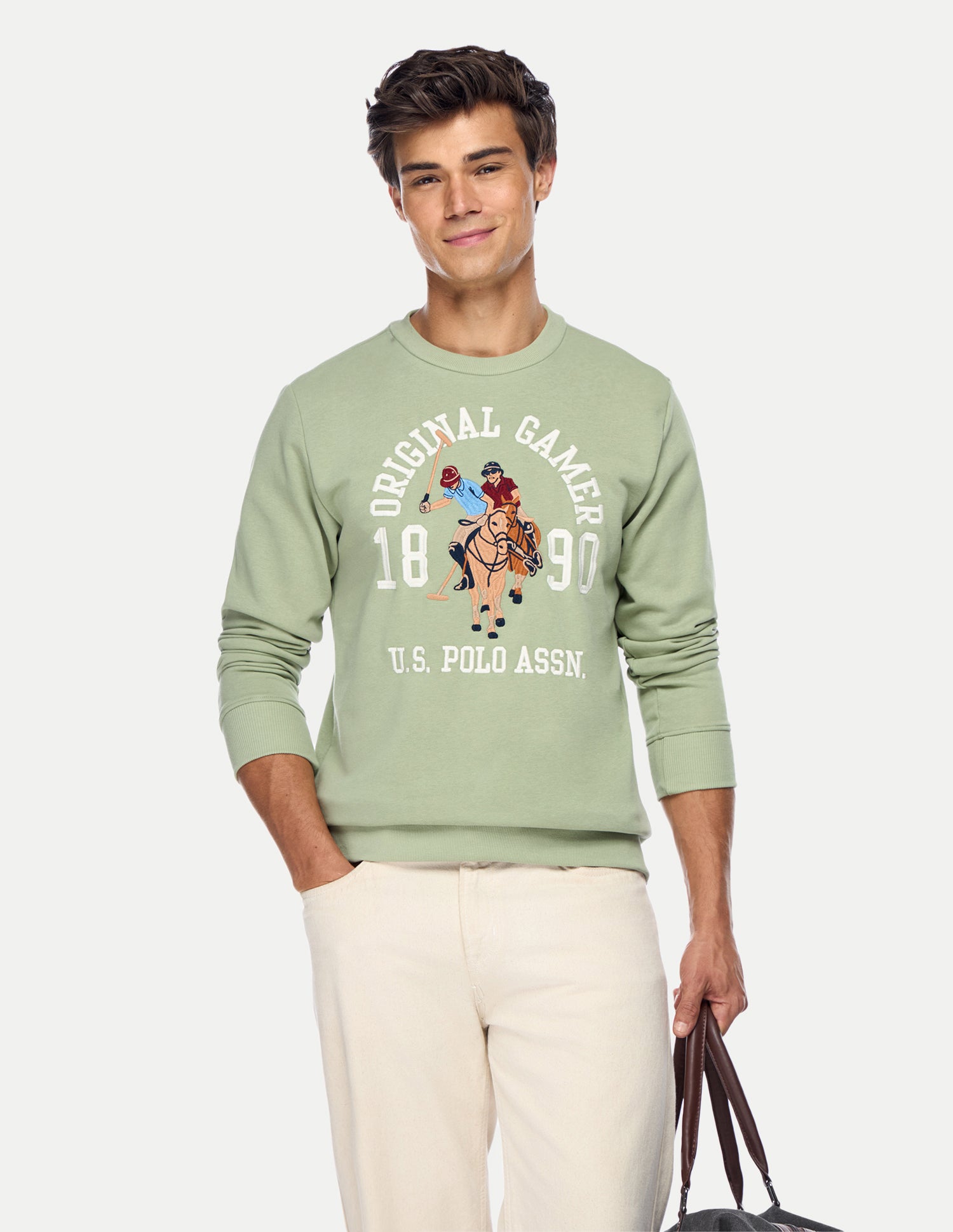 Graphic Brand Printed Regular Fit Sweatshirt Light Green - U.S. Polo Assn. India | Large